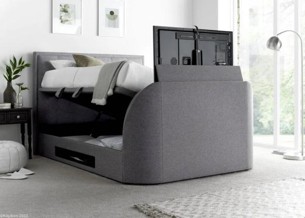 Falmer Ottoman Storage TV Bed - Marbella Grey Fabric - Sizes Available
