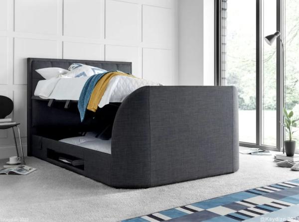 Falmer Ottoman Storage TV Bed - Pendle Slate Dark Grey Fabric - Sizes Available