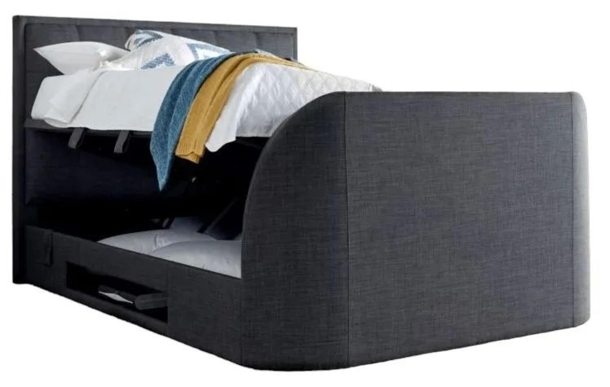 Falmer Ottoman Storage TV Bed - Pendle Slate Dark Grey Fabric - Sizes Available