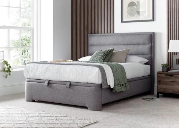 Kirkby Ottoman Storage Bed - Marbella Grey Fabric - Sizes Available