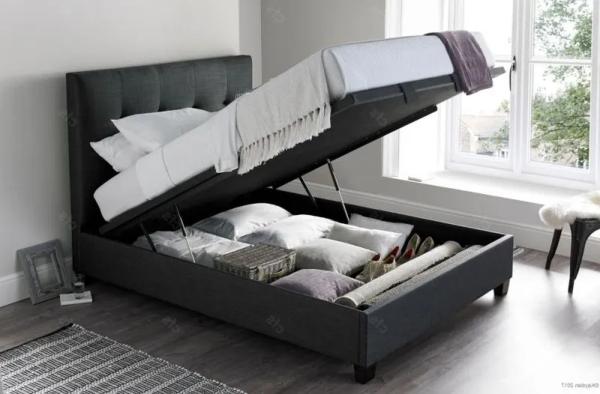 Walkworth Ottoman Storage Bed - Slate Fabric - Sizes Available