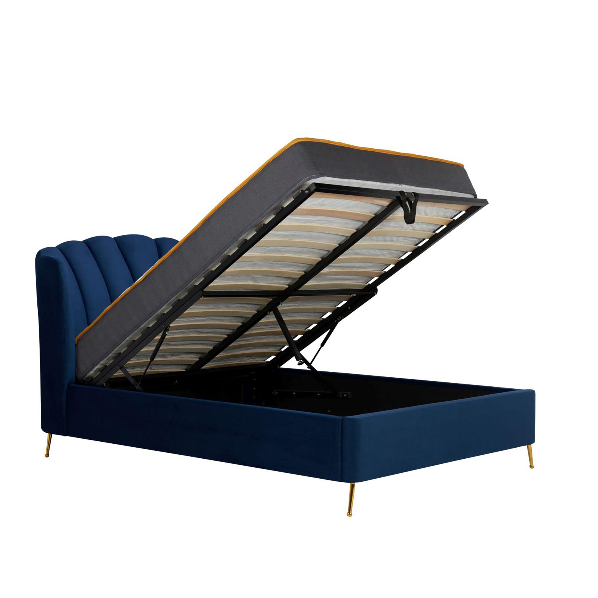 Lottie Ottoman Storage Bed - Blue Fabric - Sizes Available