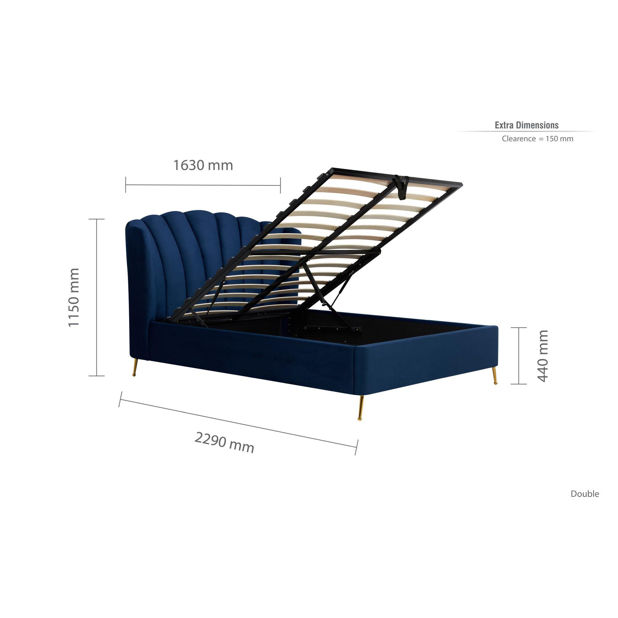 Lottie Ottoman Storage Bed - Blue Fabric - Sizes Available