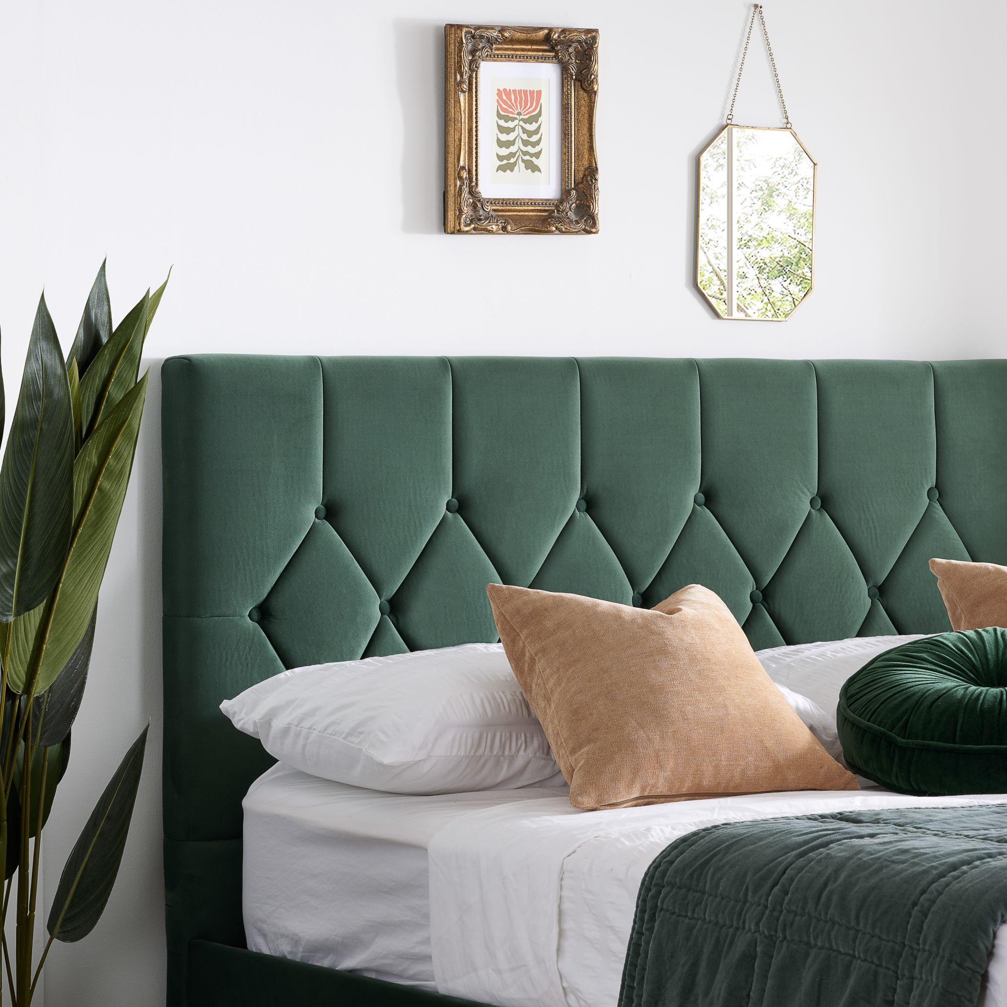 Loxley Ottoman Storage Bed - Green Fabric - Sizes Available