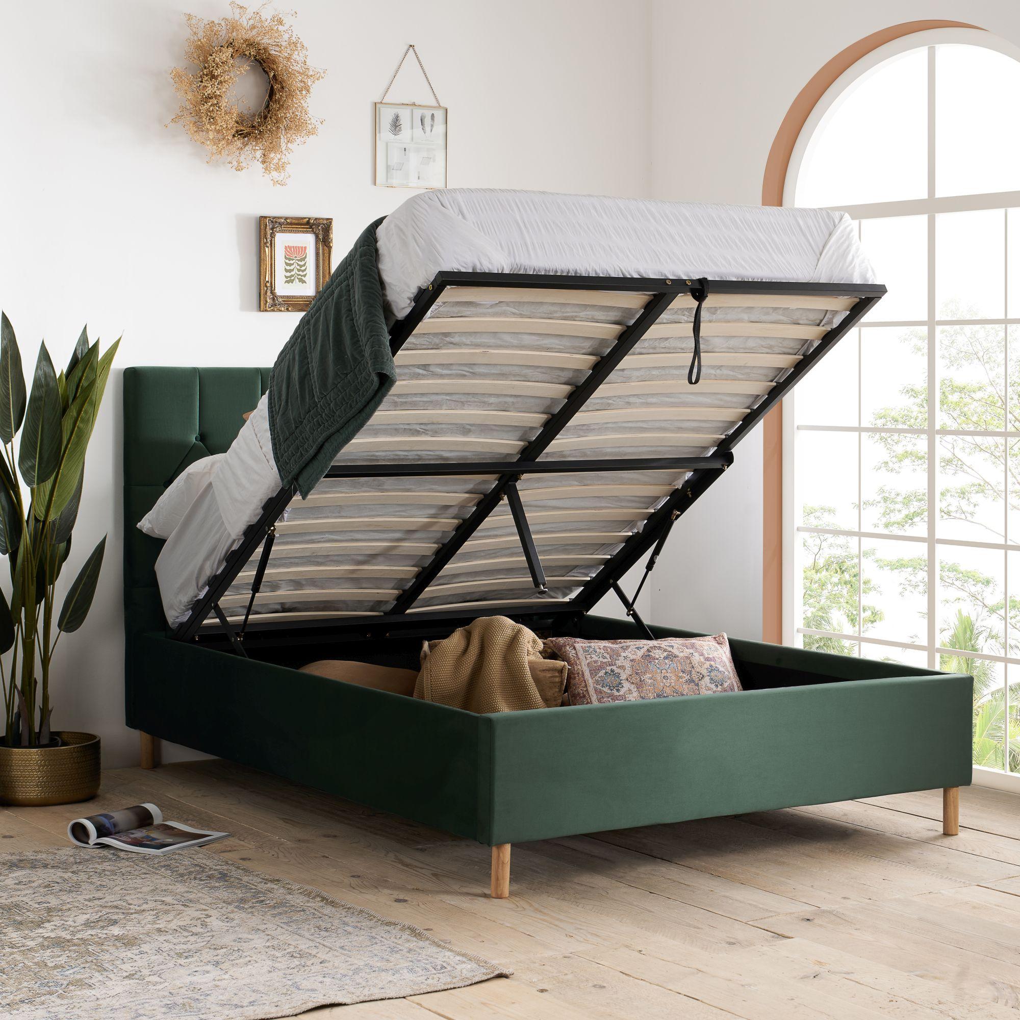 Loxley Ottoman Storage Bed - Green Fabric - Sizes Available