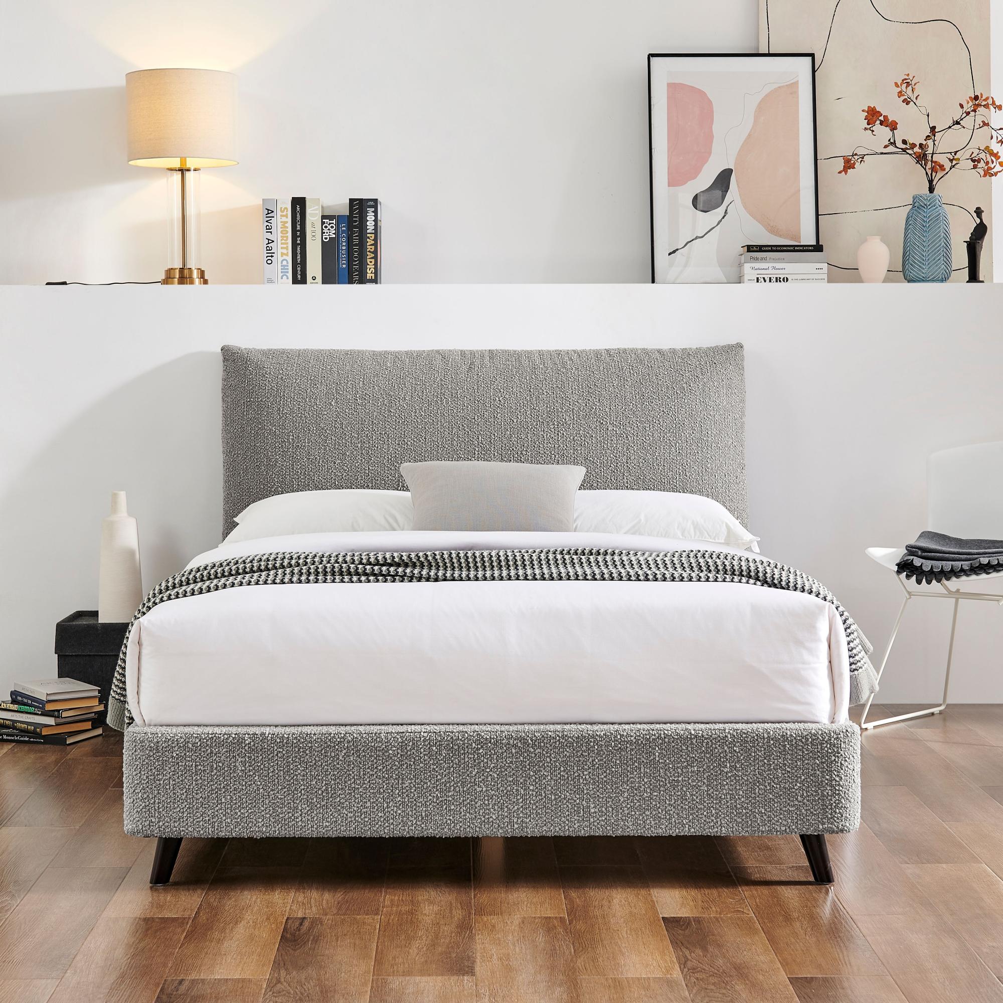 Luis Dove Grey Boucle Fabric Bed - 5ft King Size