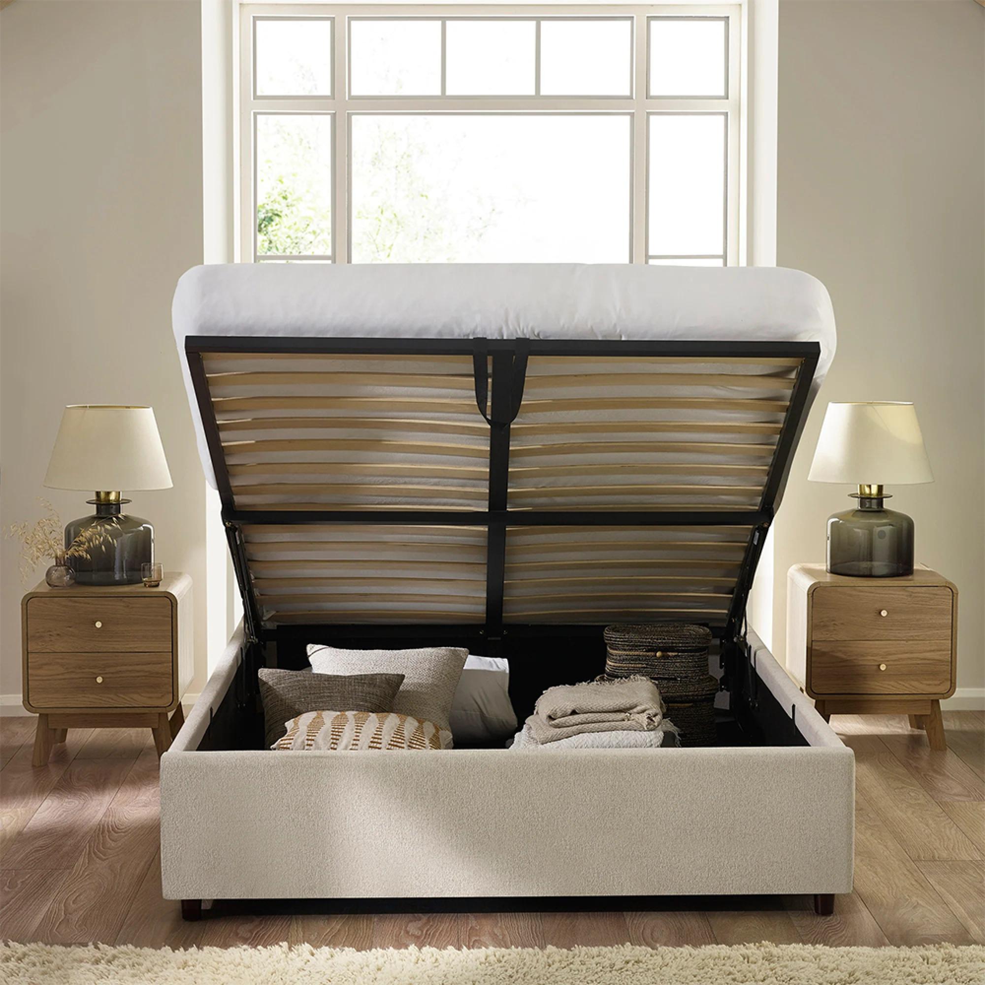 Maddock Ottoman Storage Bed - Beige Fabric - Sizes Available