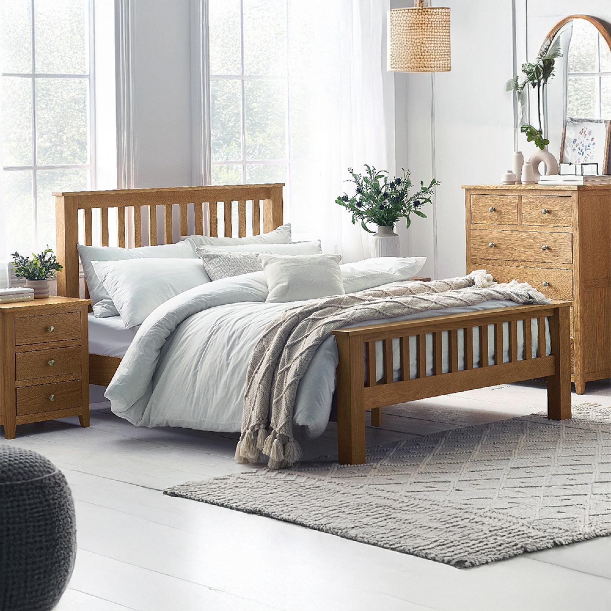 Mallory Slatted Bed - Oak - Sizes Available