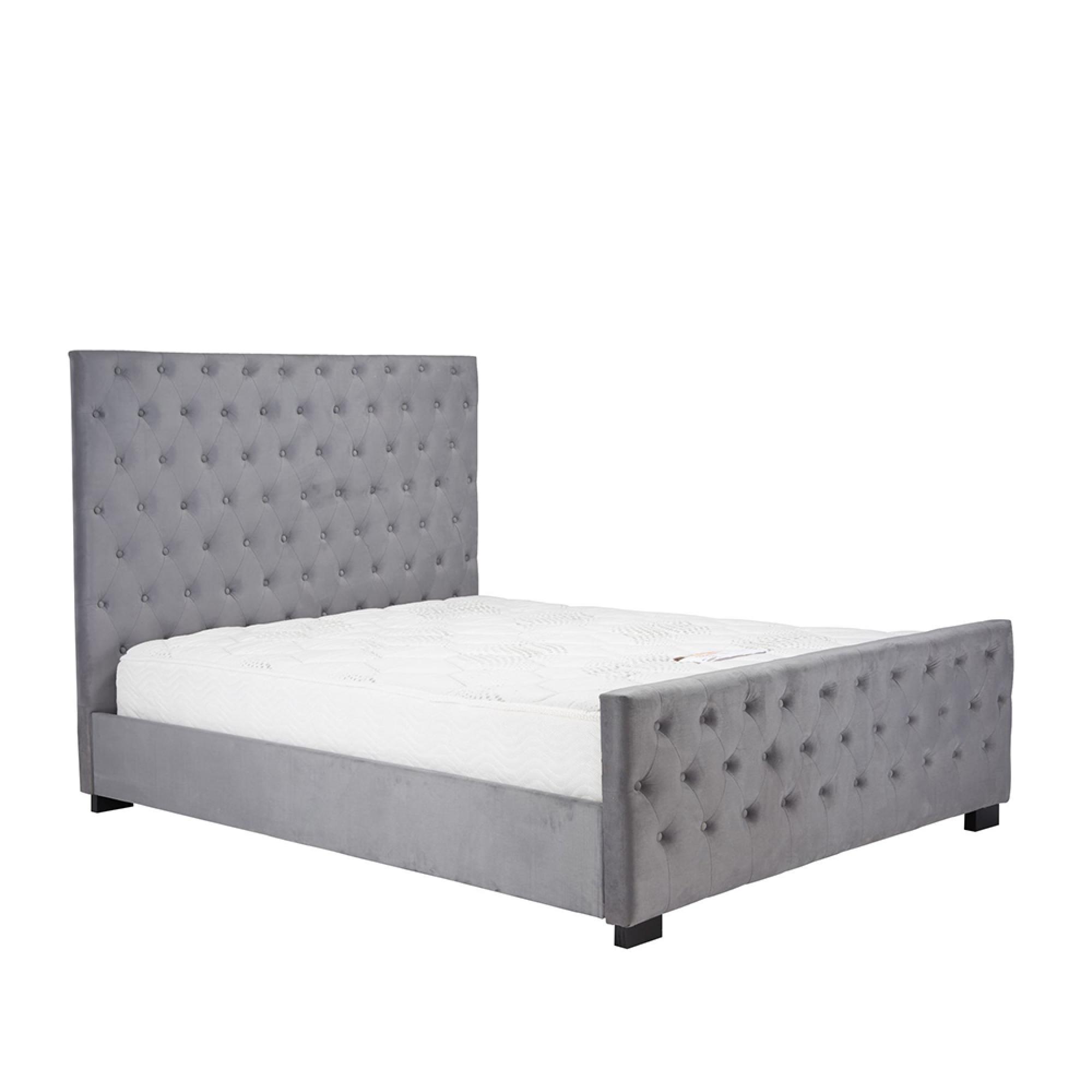 Marquis Velvet Fabric Bed - Grey - Sizes Available