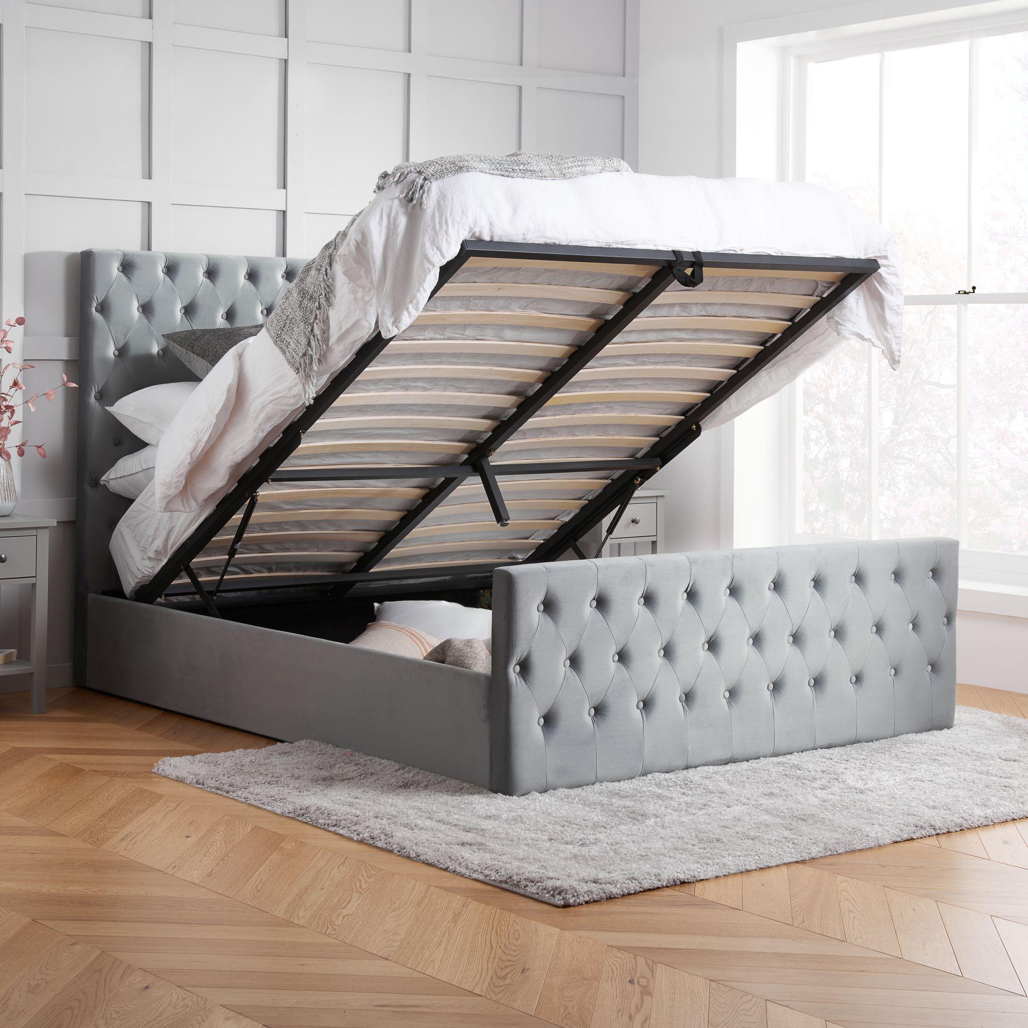Marquis Ottoman Storage Bed - Grey Velvet Fabric - Sizes Available