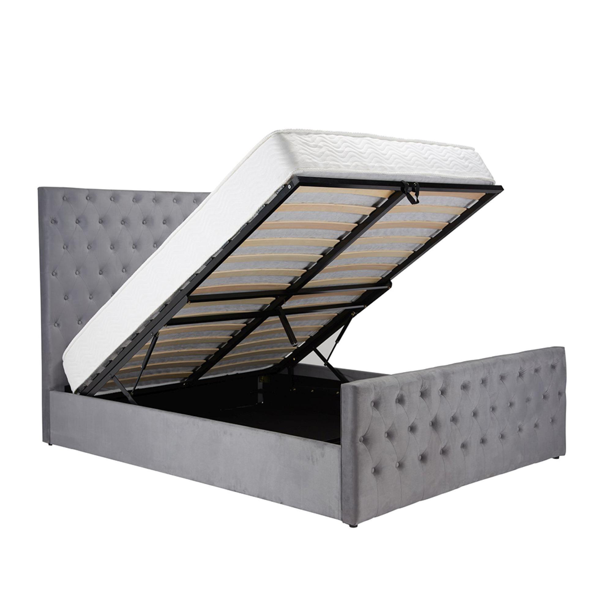 Marquis Ottoman Storage Bed - Grey Velvet Fabric - Sizes Available