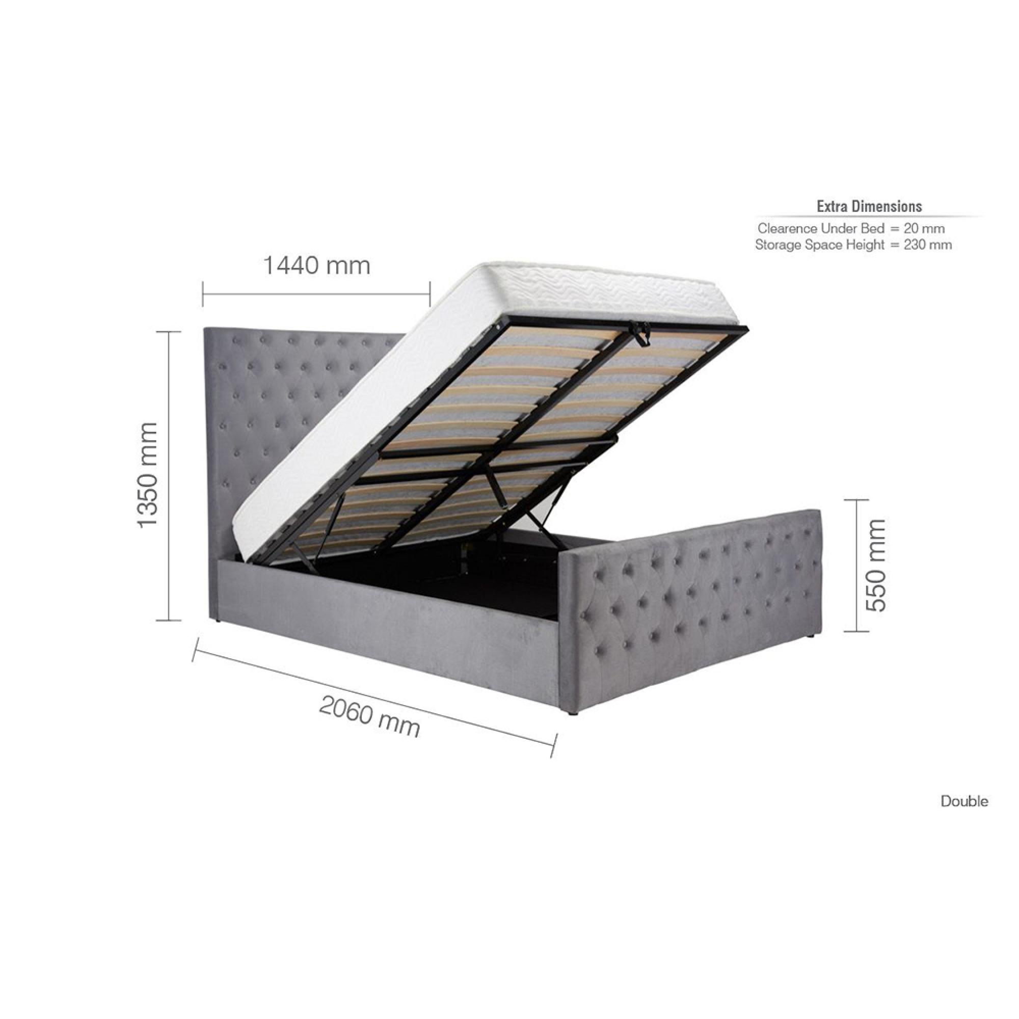 Marquis Ottoman Storage Bed - Grey Velvet Fabric - Sizes Available