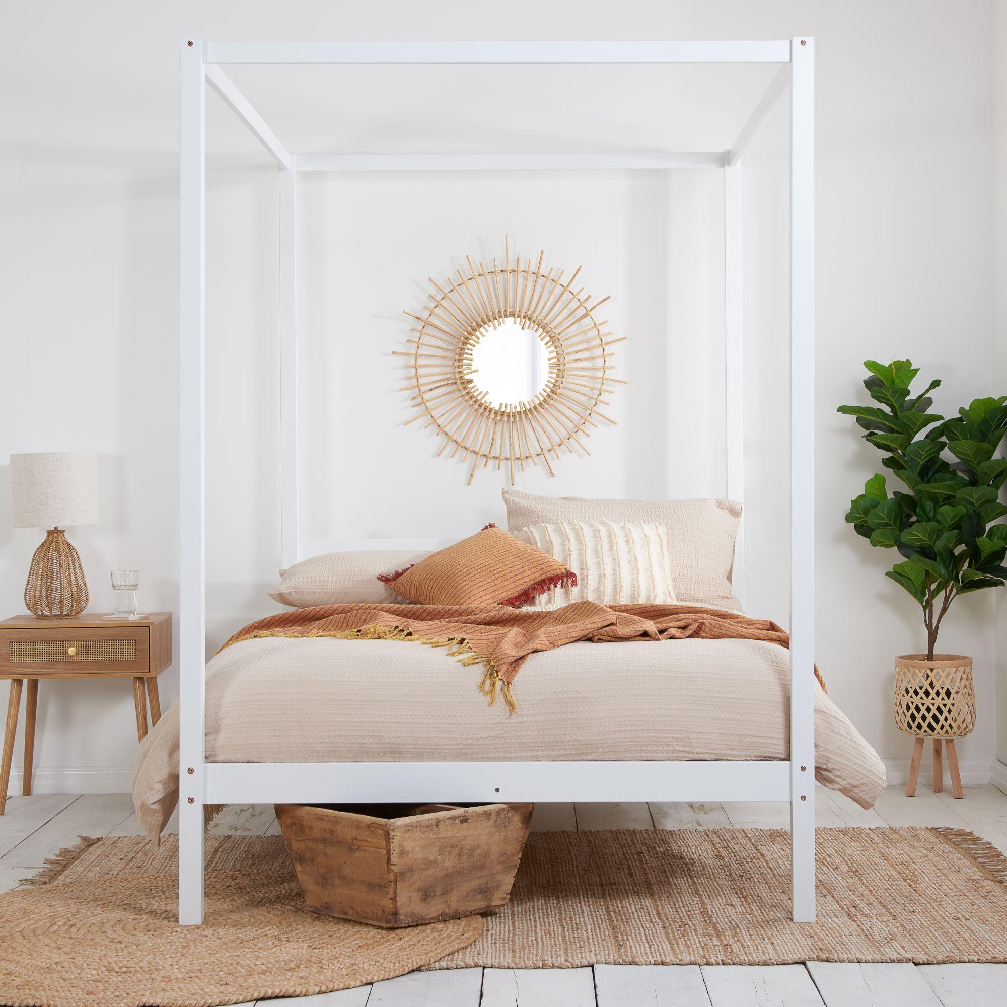 Mercia Four Poster Bed - White Wood - Sizes Available