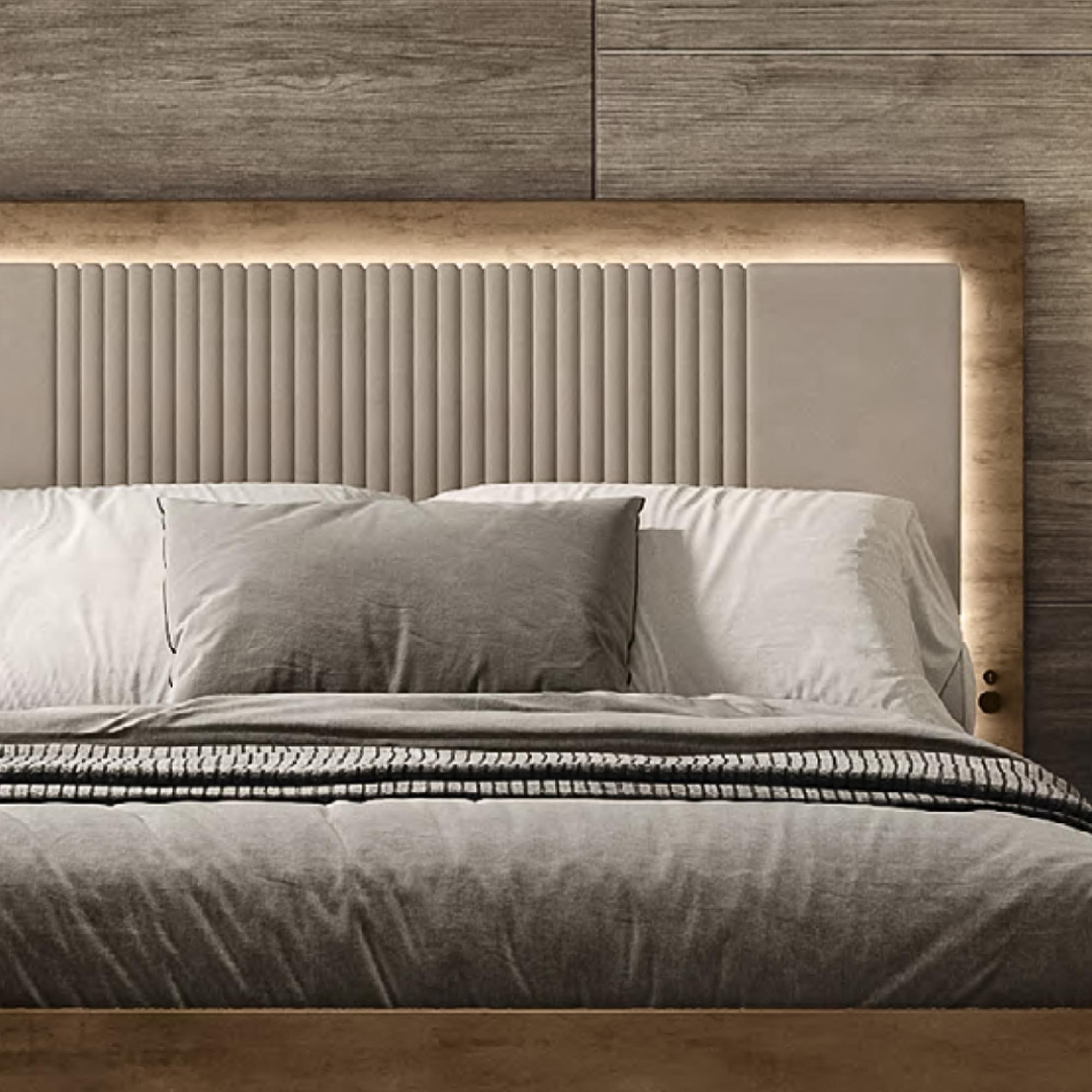 Meridian Brown Fabric Headboard Bed - Sizes Available