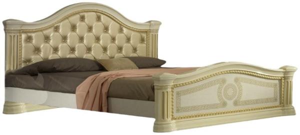 New Serena Beige Italian Upholstered Headboard Bed - Sizes Available