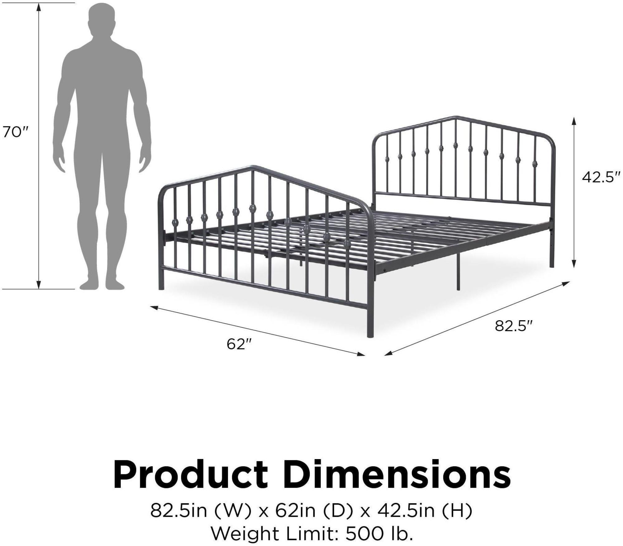 Novogratz Bushwick Metal Bed - Grey - Sizes Available - 4044429NUK