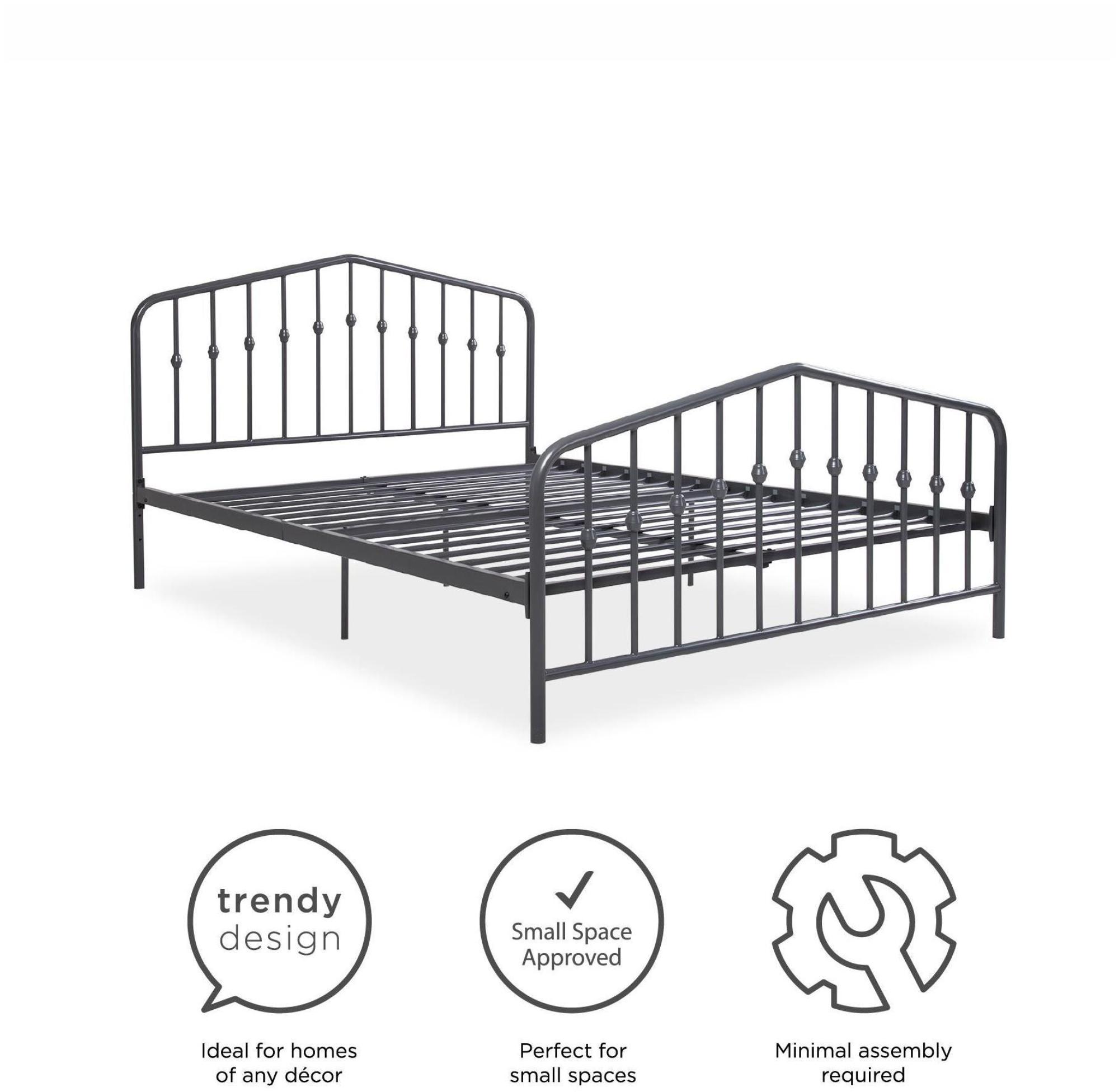 Novogratz Bushwick Metal Bed - Grey - Sizes Available - 4044429NUK