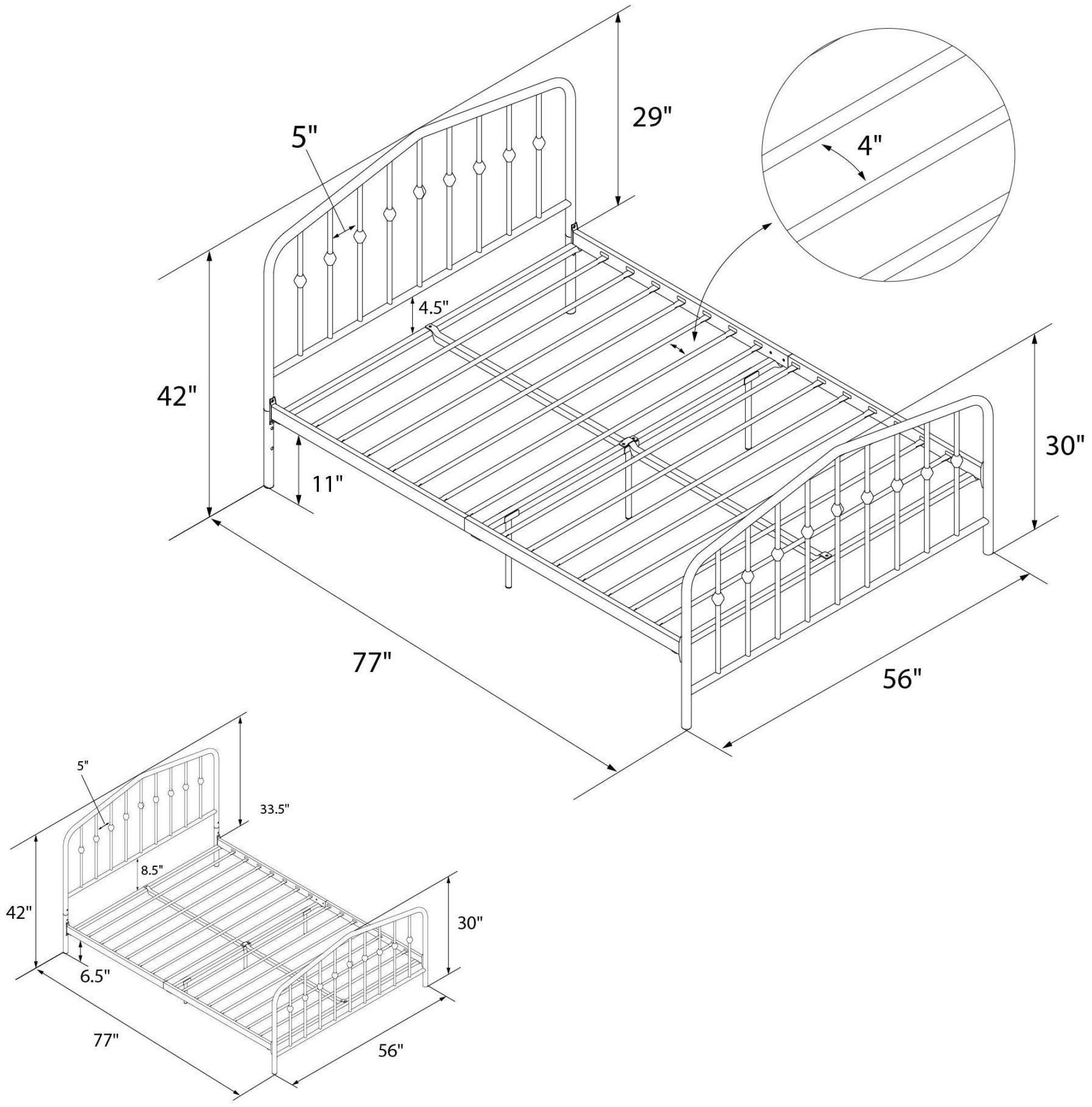 Novogratz Bushwick Metal Bed - Grey - Sizes Available - 4044429NUK