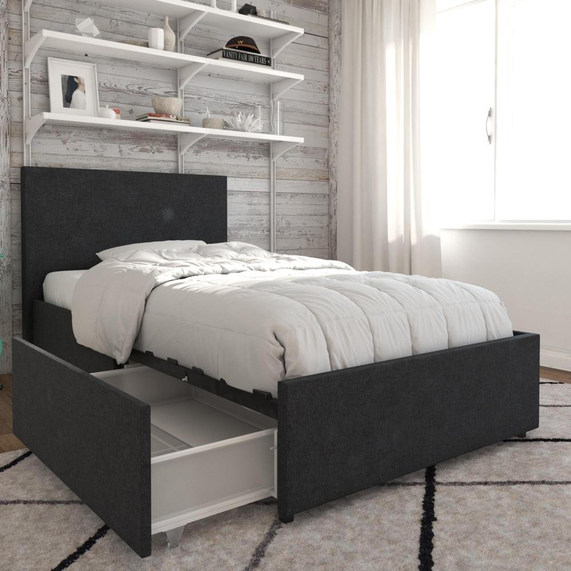 Novogratz Kelly Bed with Storage - Dark Grey -  3ft Single - 4296419NUK