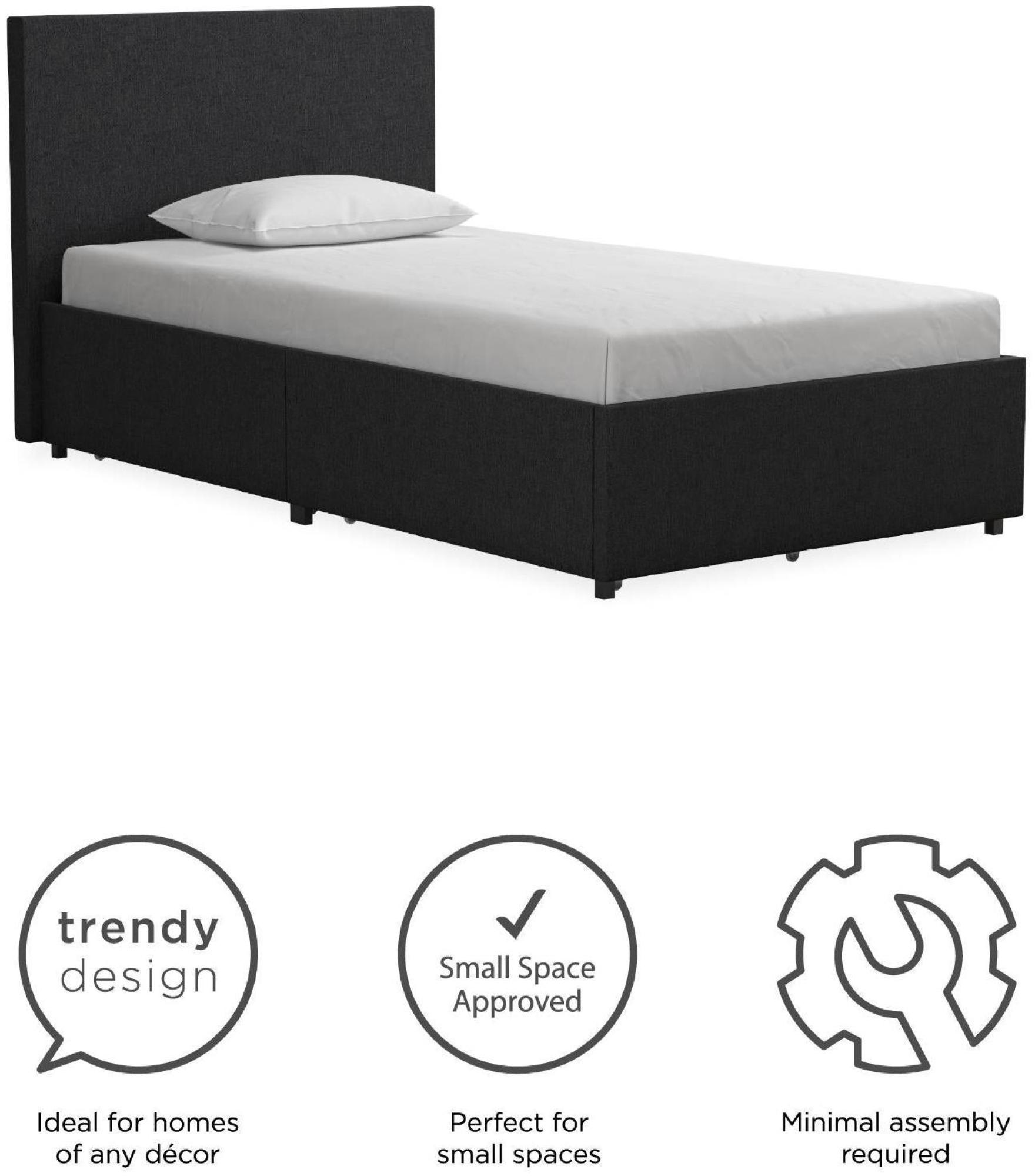 Novogratz Kelly Bed with Storage - Dark Grey -  3ft Single - 4296419NUK