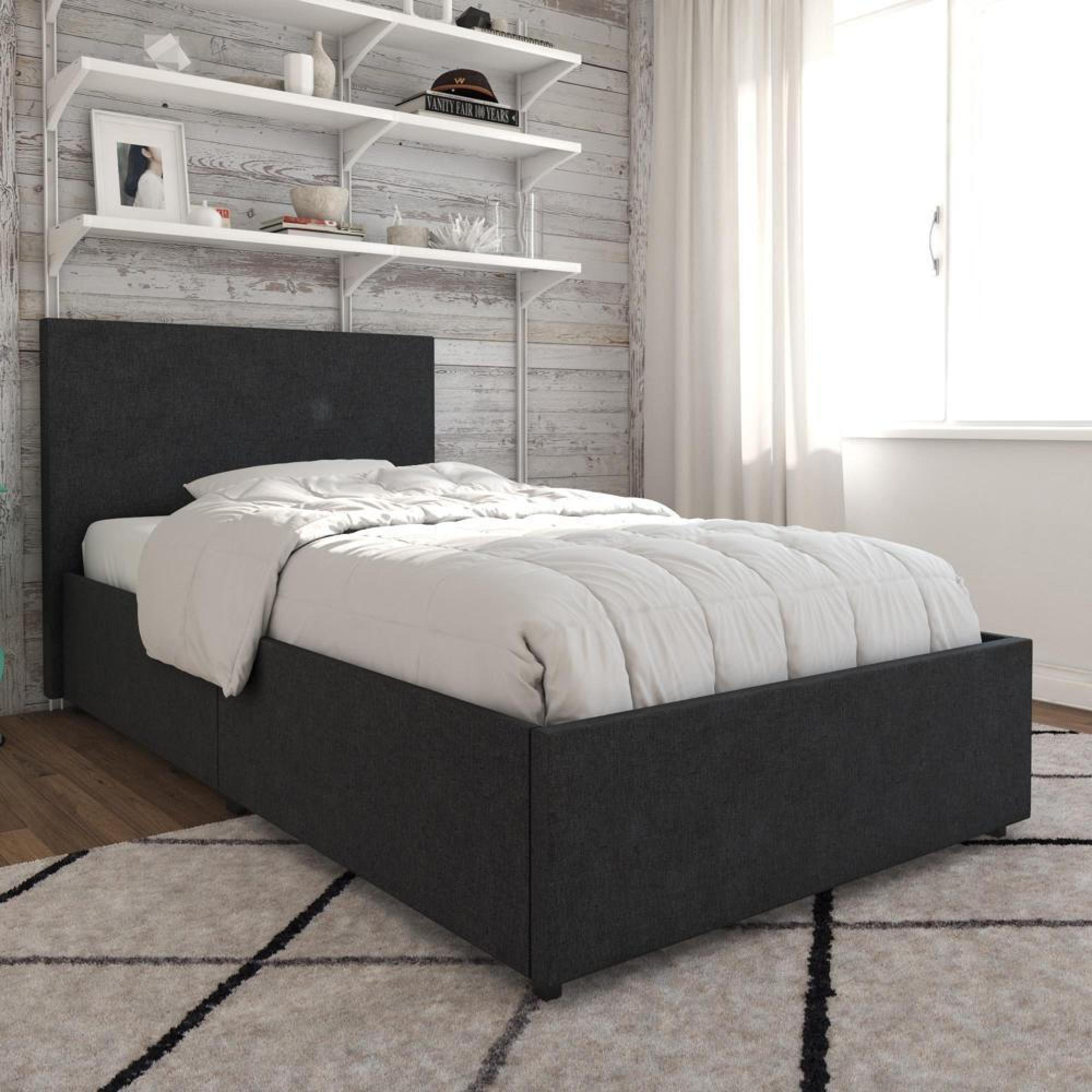 Novogratz Kelly Bed with Storage - Dark Grey -  3ft Single - 4296419NUK