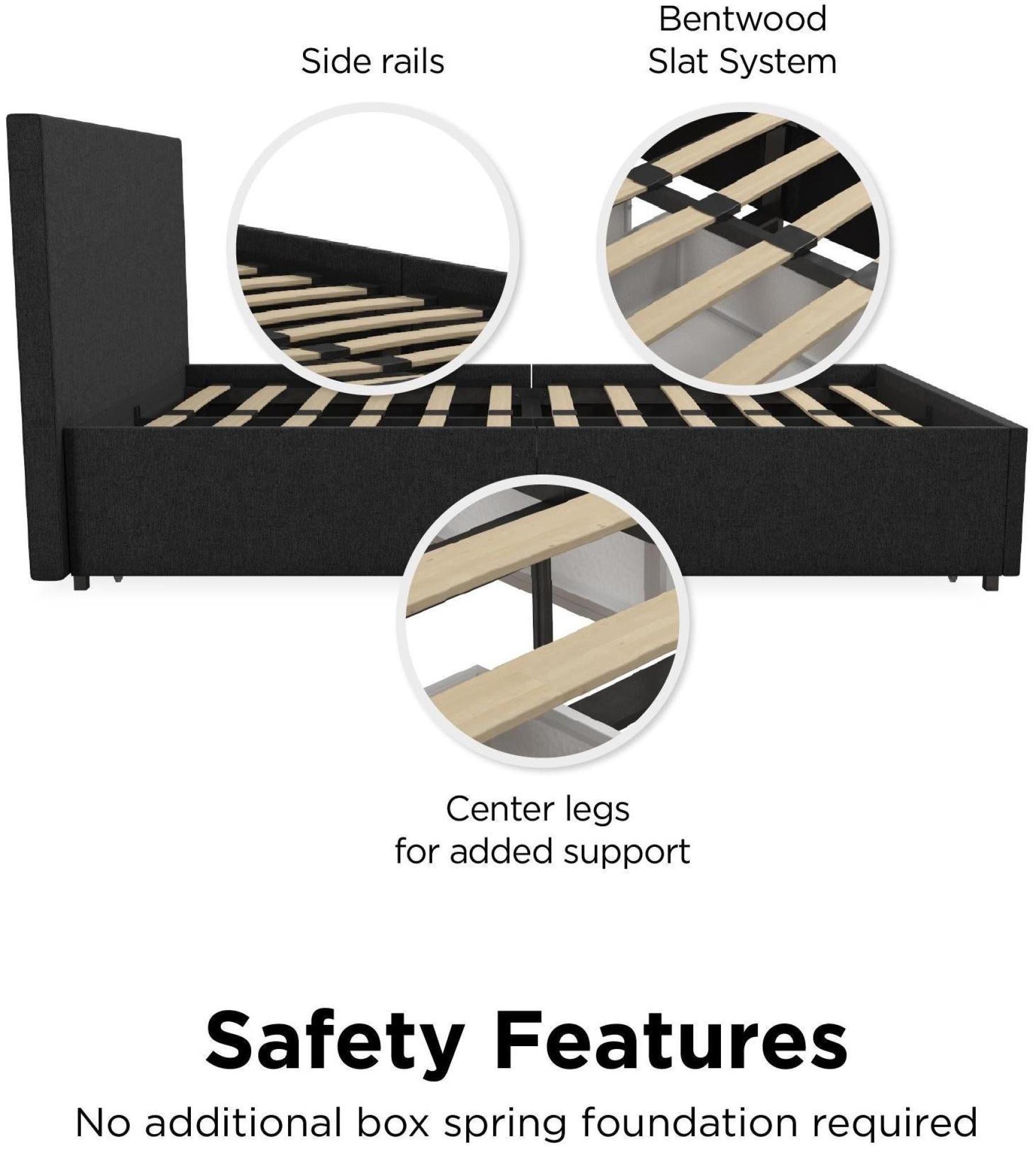 Novogratz Kelly Bed with Storage - Dark Grey -  3ft Single - 4296419NUK