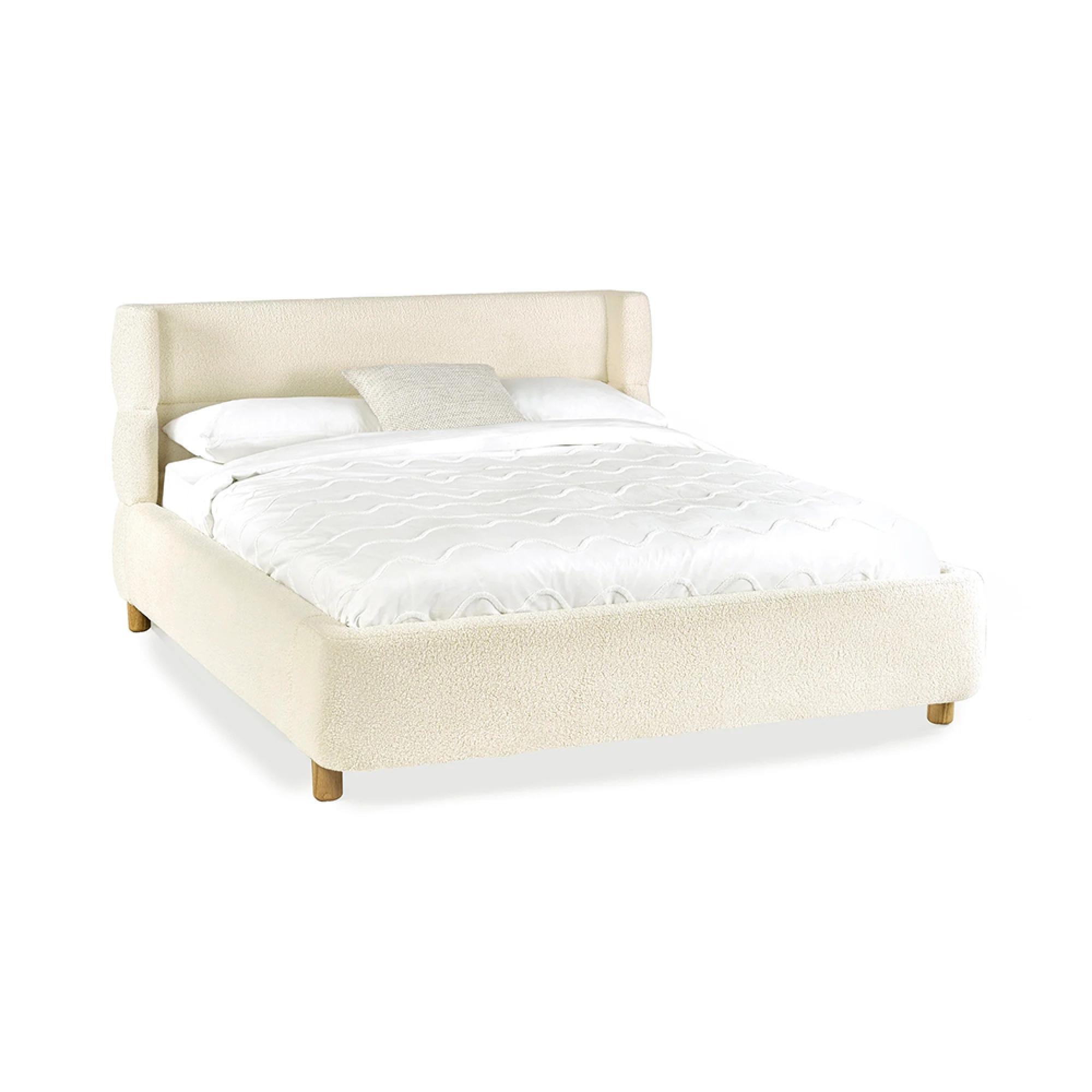 Oberon Bed - Cream Boucle Fabric - Sizes Available