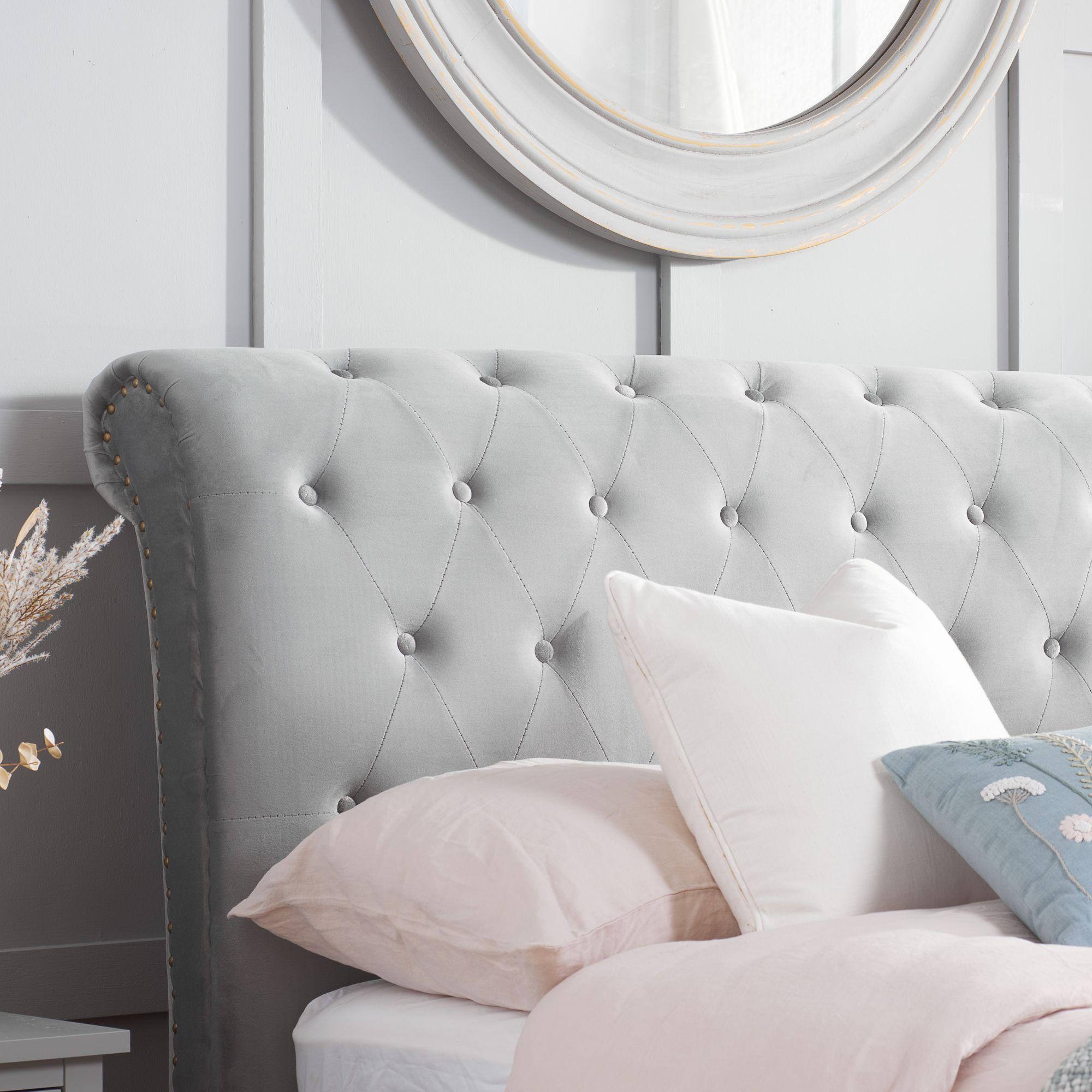 Opulence Bed - Grey Velvet Fabric - Sizes Available