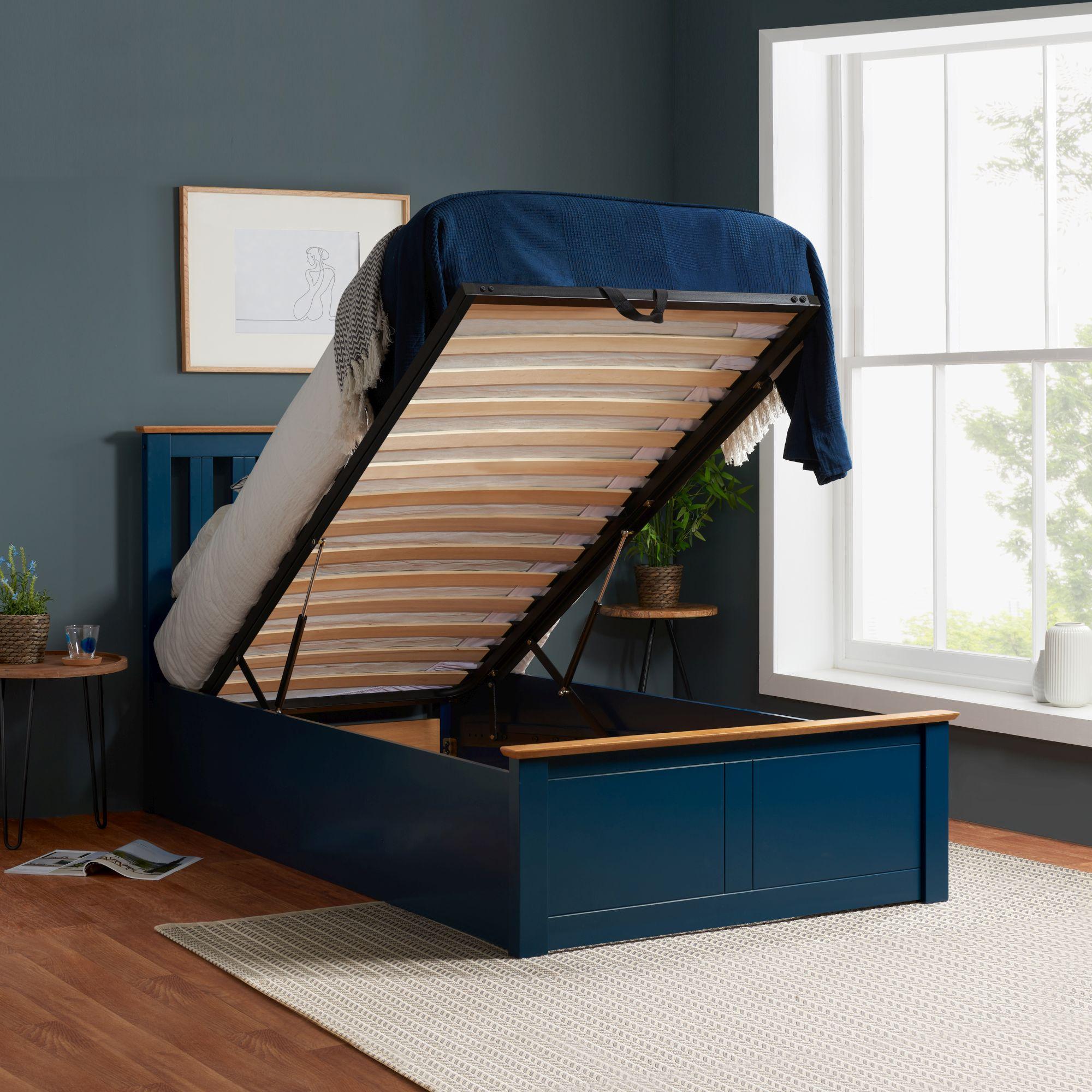 Phoenix Ottoman Storage Bed - Navy Blue Wood - Sizes Available