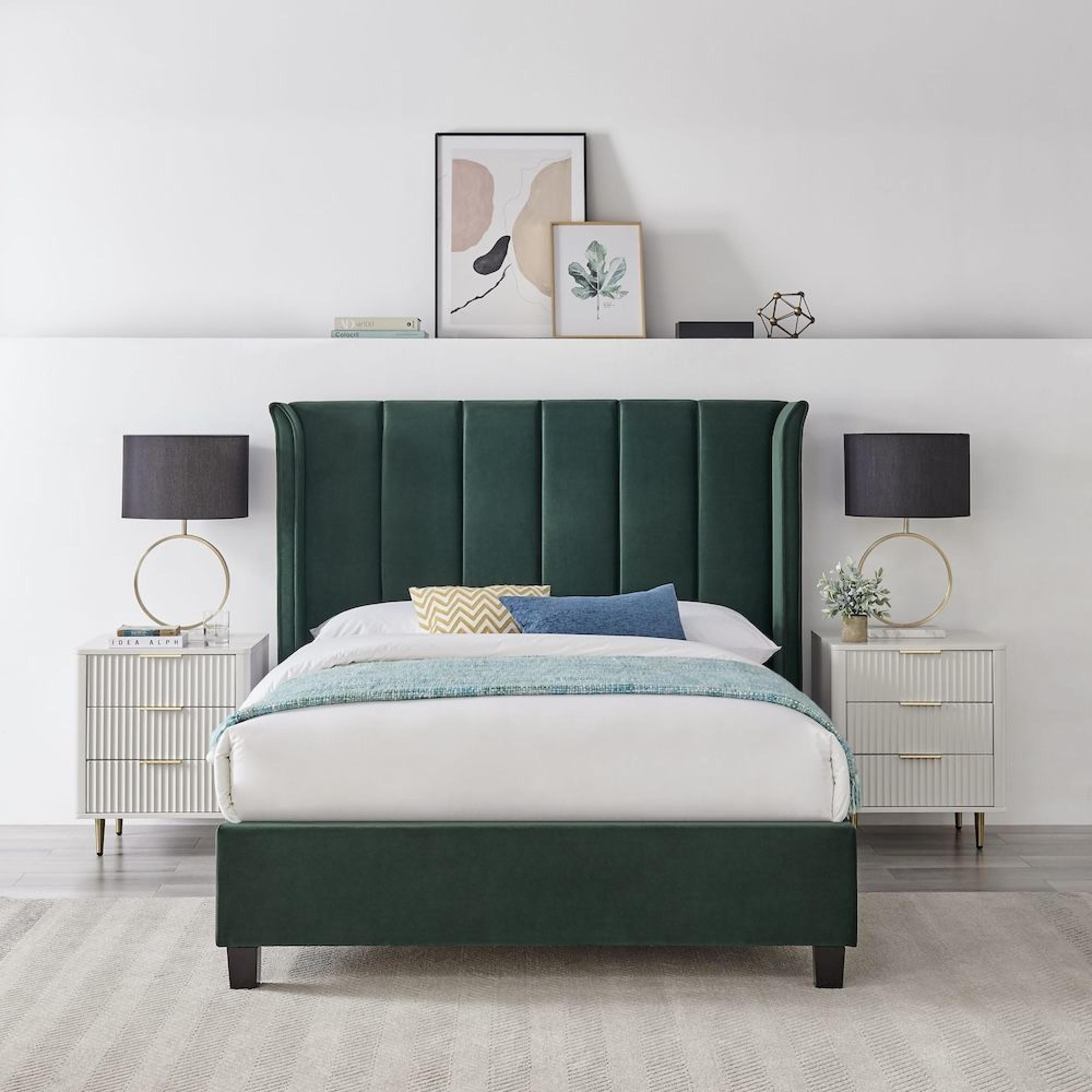 Posey Emerald Green Fabric Bed - Sizes Available