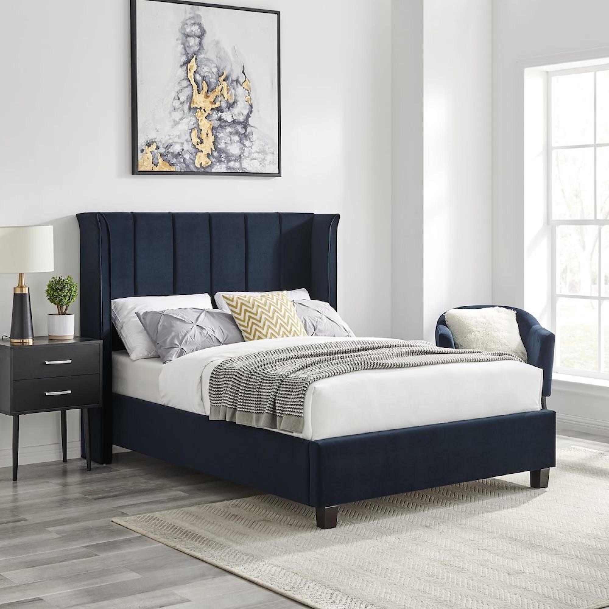 Posey Navy Blue Fabric Bed - Sizes Available