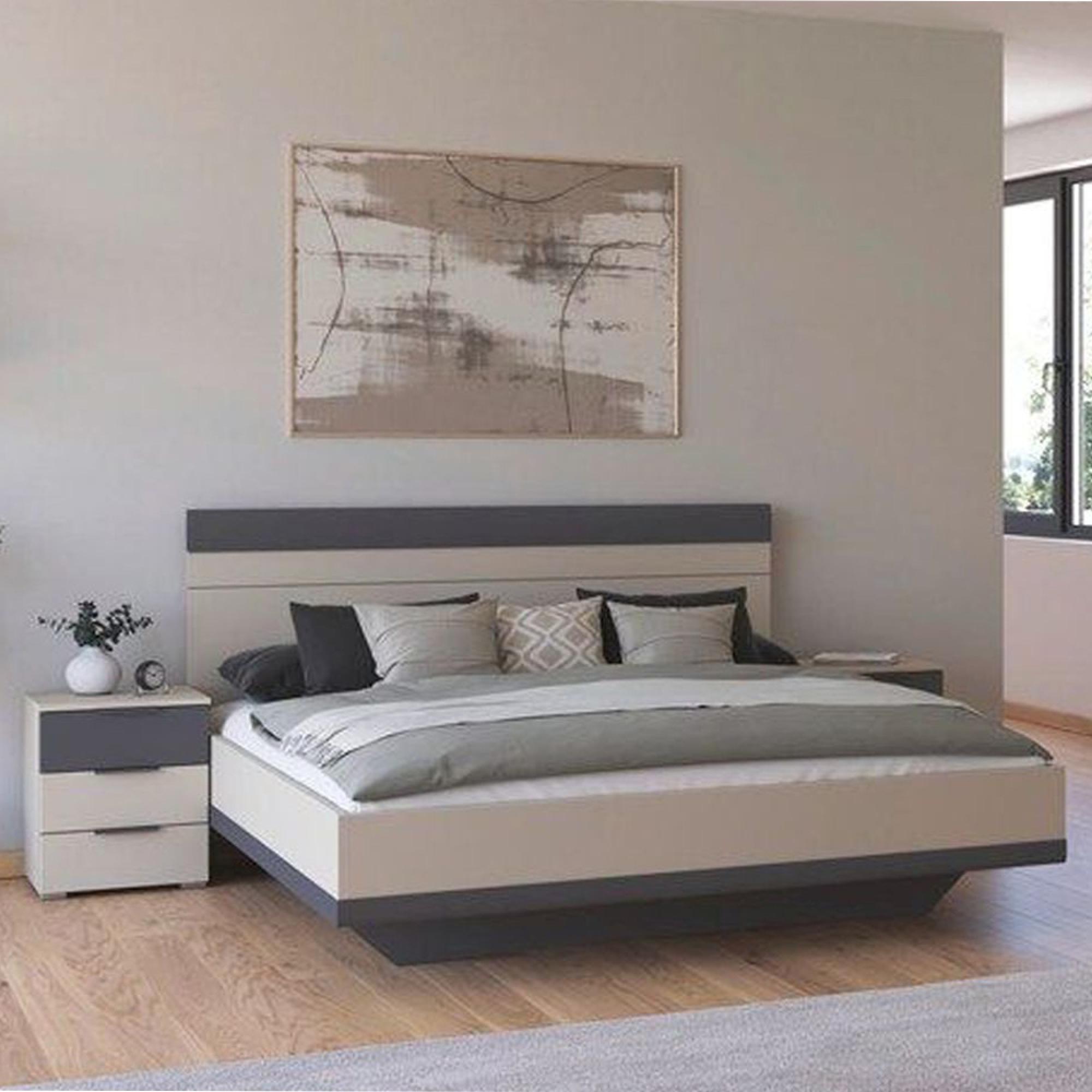 Rauch Sajo 6ft Queen Size Bed with 2 Bedside Cabinet - Champagne and Metallic Dark Grey