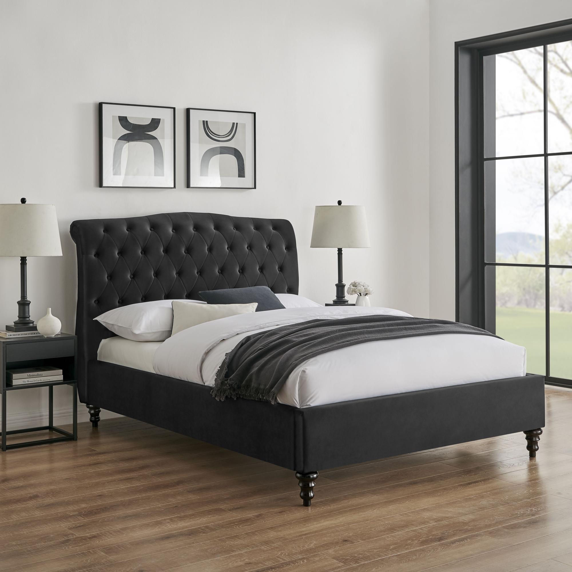Roma Black Fabric Bed - Sizes Available