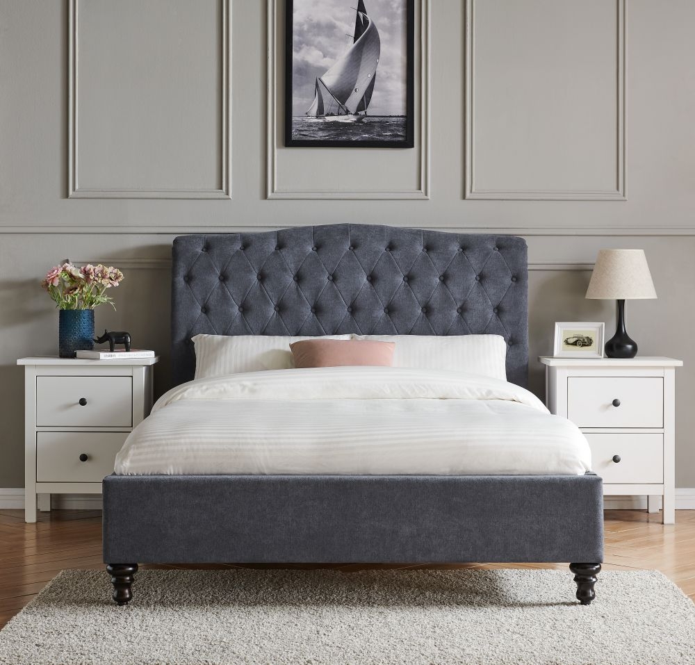 Roma Dark Grey Fabric Bed - Sizes Available