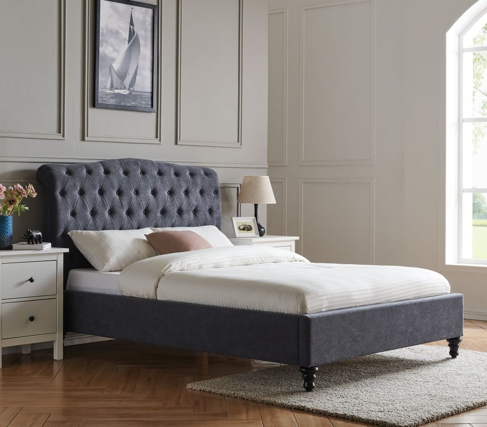 Roma Dark Grey Fabric Bed - Sizes Available