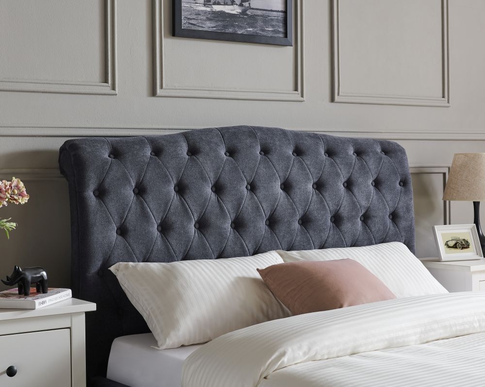Roma Dark Grey Fabric Bed - Sizes Available