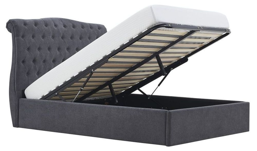 Roma Dark Grey Fabric Ottoman Bed - Sizes Available
