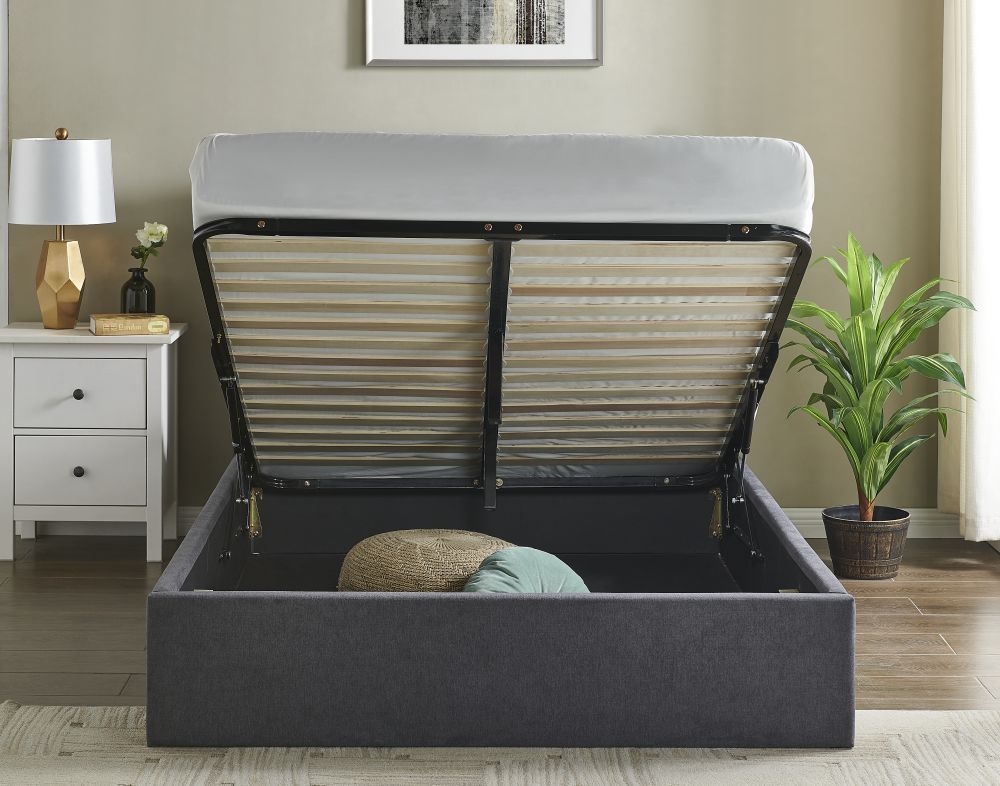 Roma Dark Grey Fabric Ottoman Bed - Sizes Available