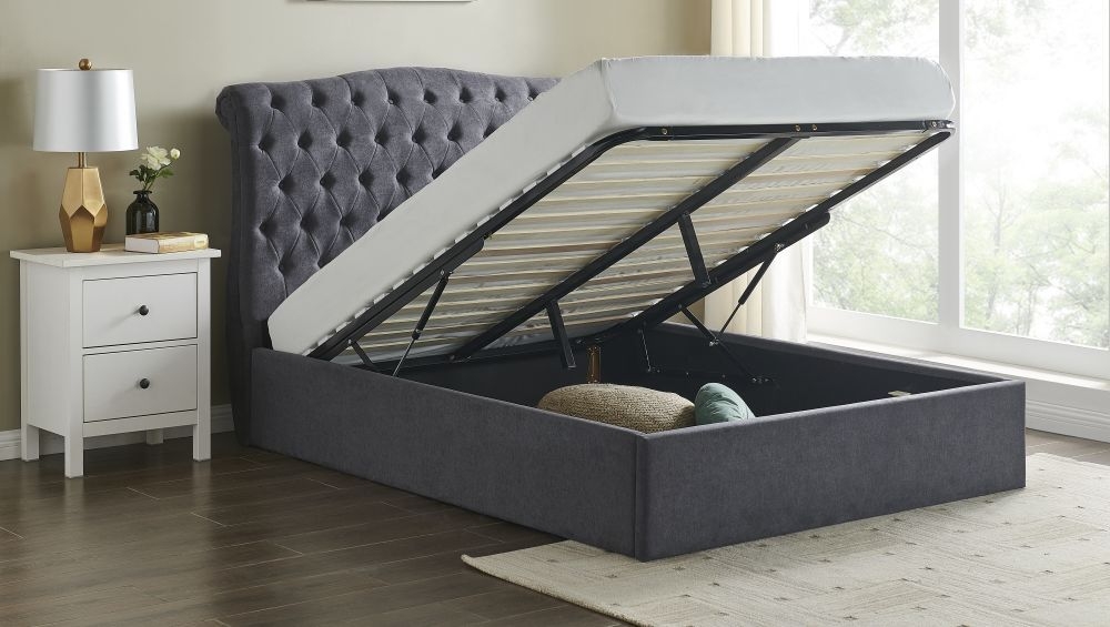 Roma Dark Grey Fabric Ottoman Bed - Sizes Available