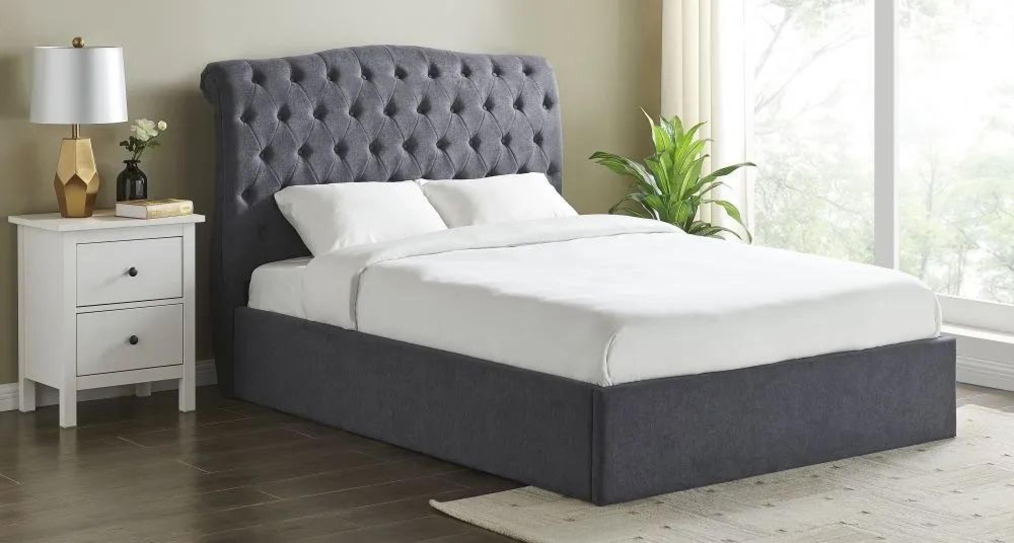 Roma Dark Grey Fabric Ottoman Bed - Sizes Available