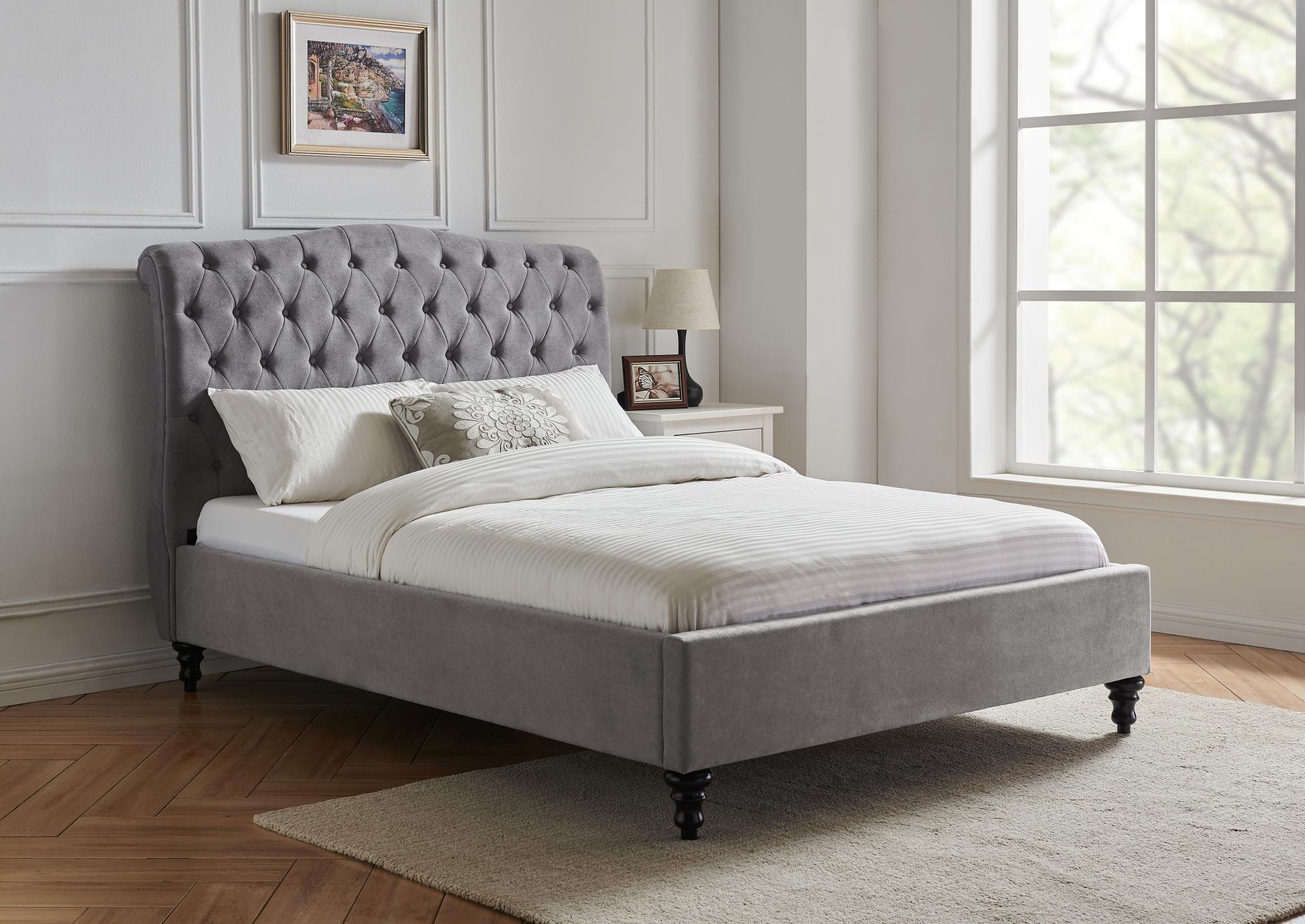 Roma Light Grey Fabric Bed - Sizes Available