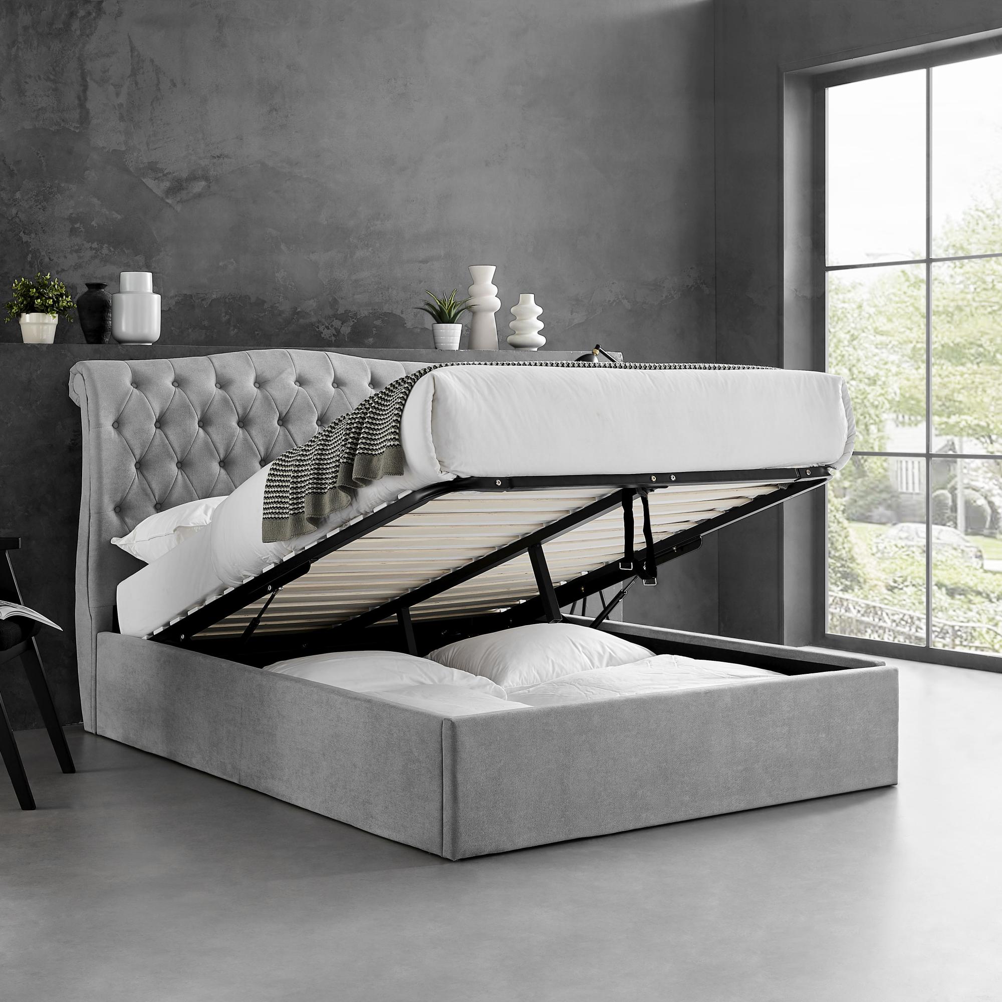 Roma Light Grey Fabric Ottoman Bed - Sizes Available