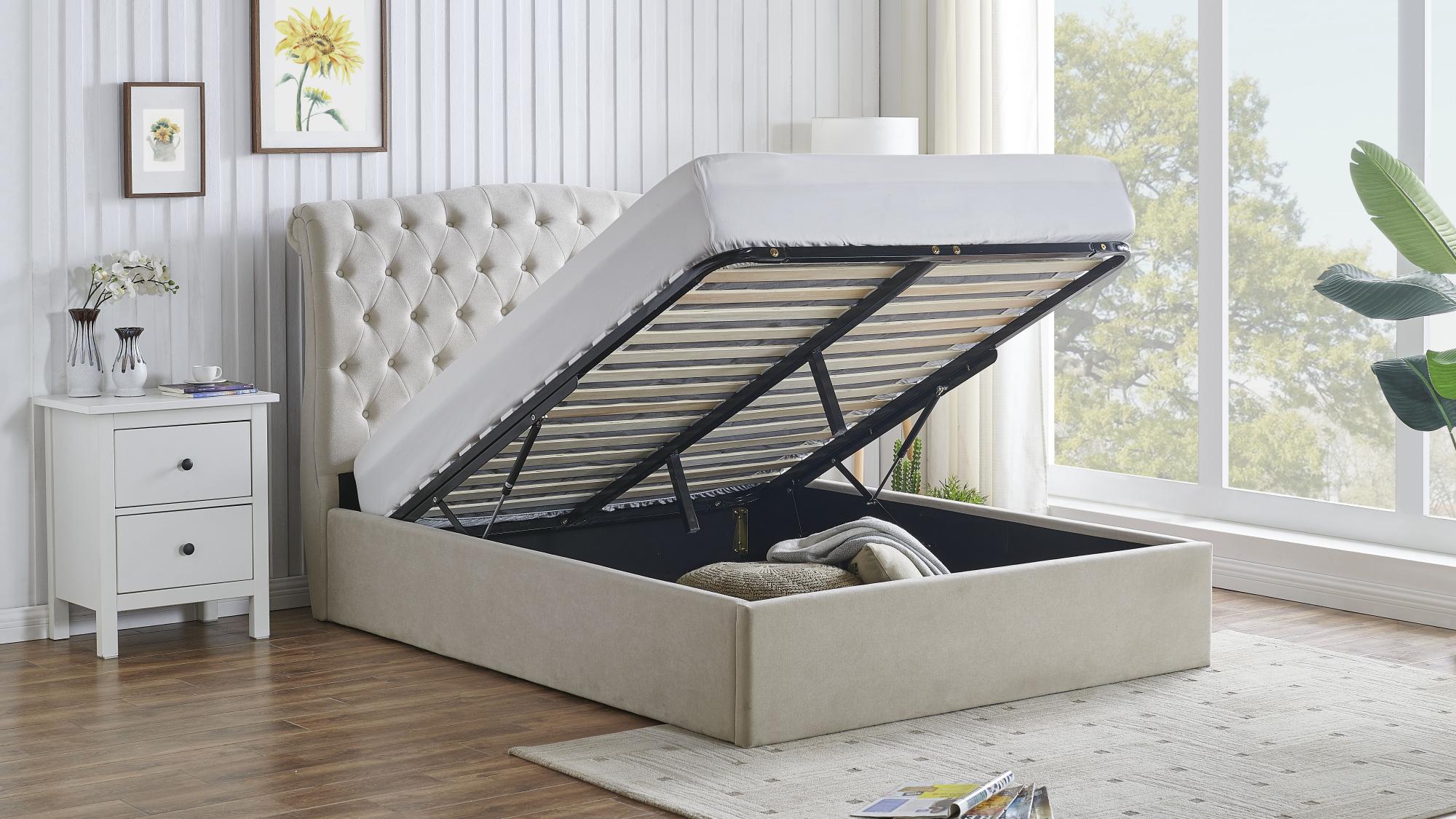 Roma Natural Fabric Ottoman Bed - Sizes Available