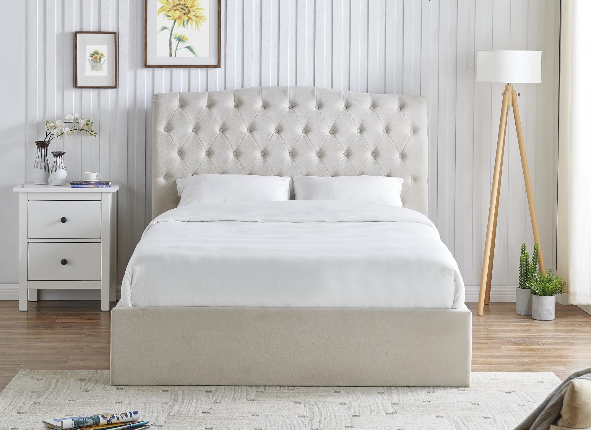 Roma Natural Fabric Ottoman Bed - Sizes Available