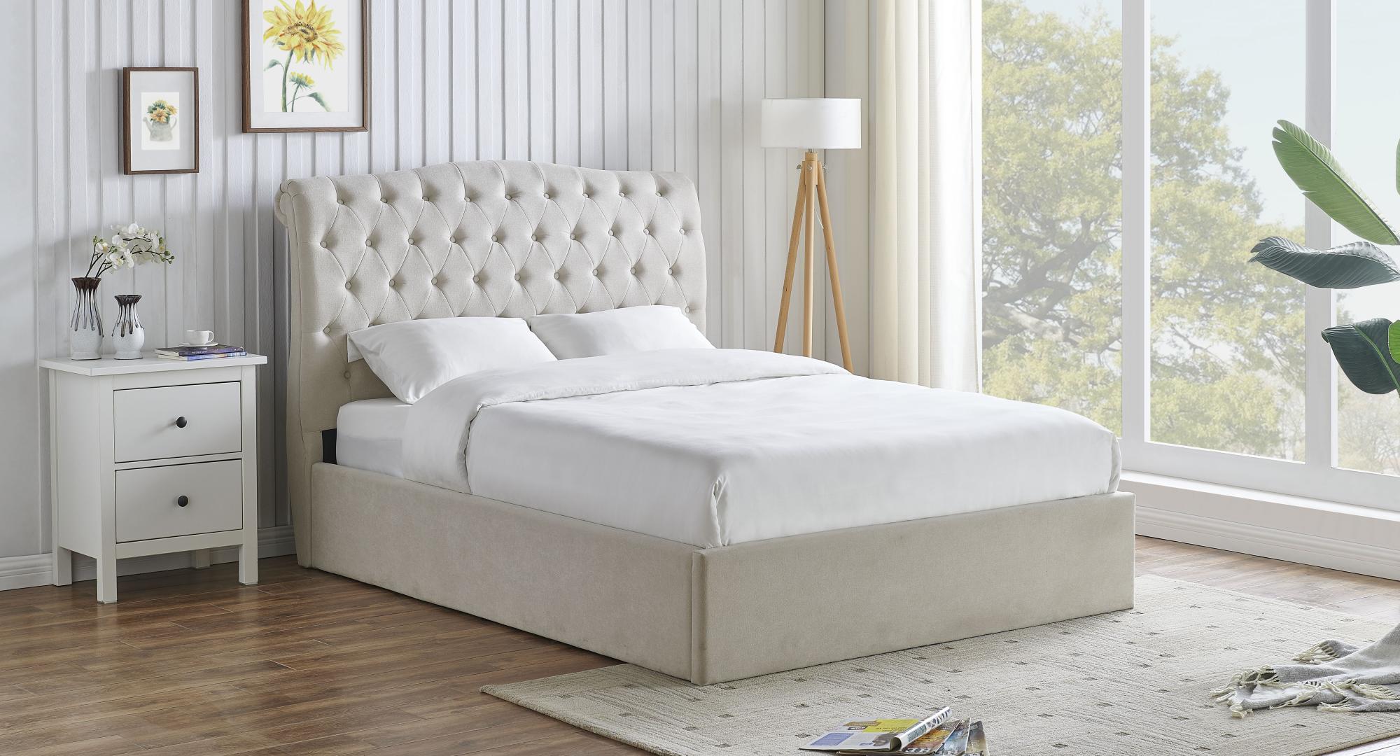 Roma Natural Fabric Ottoman Bed - Sizes Available