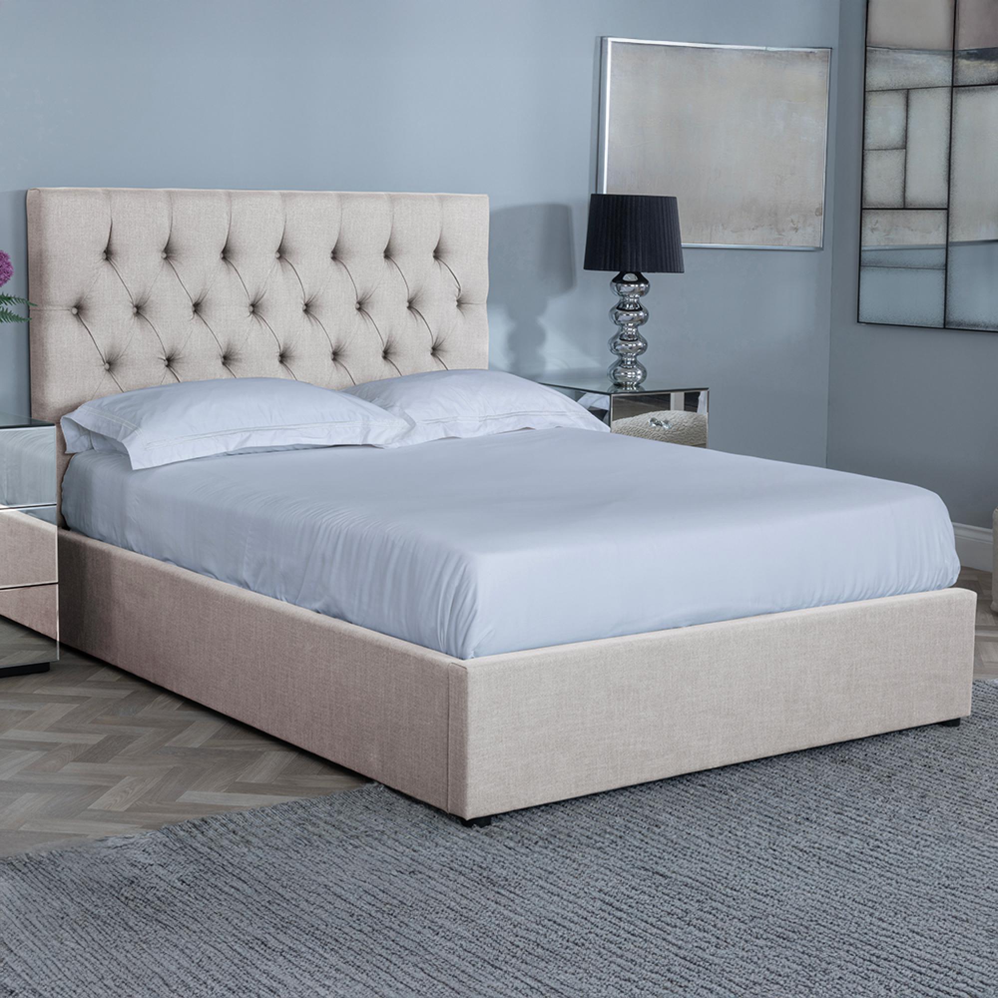 Sandra Ottoman Storage Bed - Oatmeal Fabric - 5ft King Size