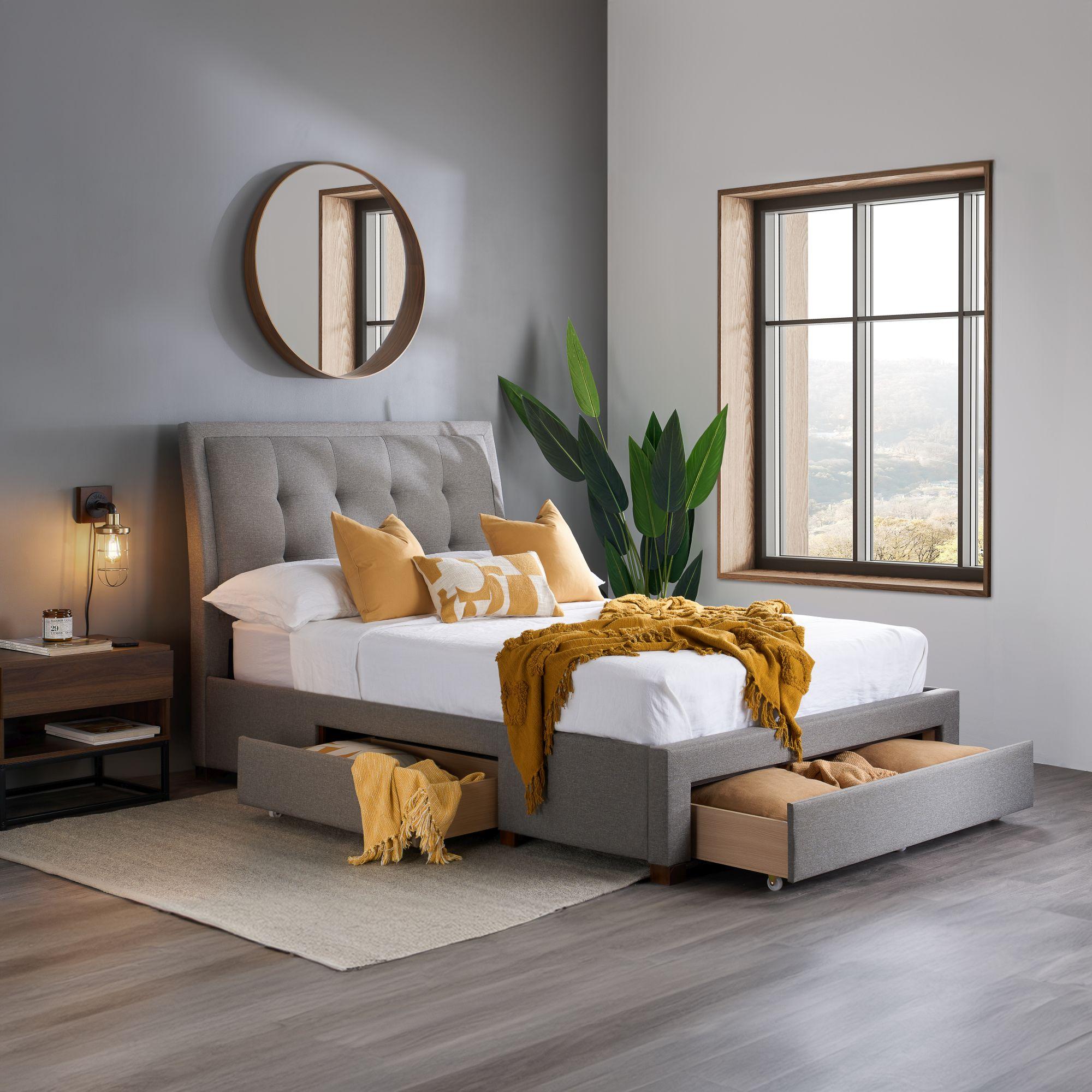 Shelby Bed - Grey Fabric - Sizes Available