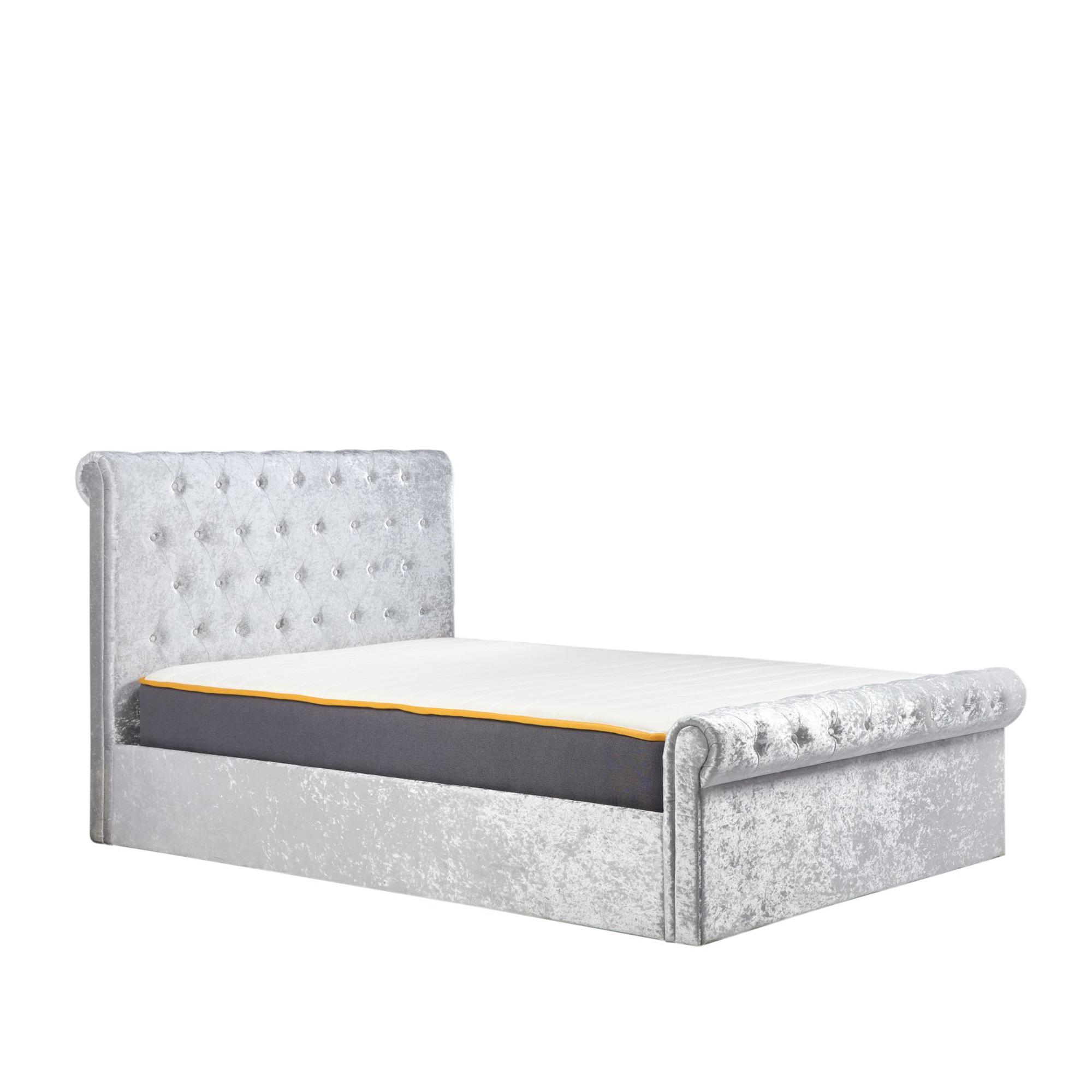 Sienna Side Ottoman Storage Bed - Steel Crushed Velvet Fabric - Sizes Available