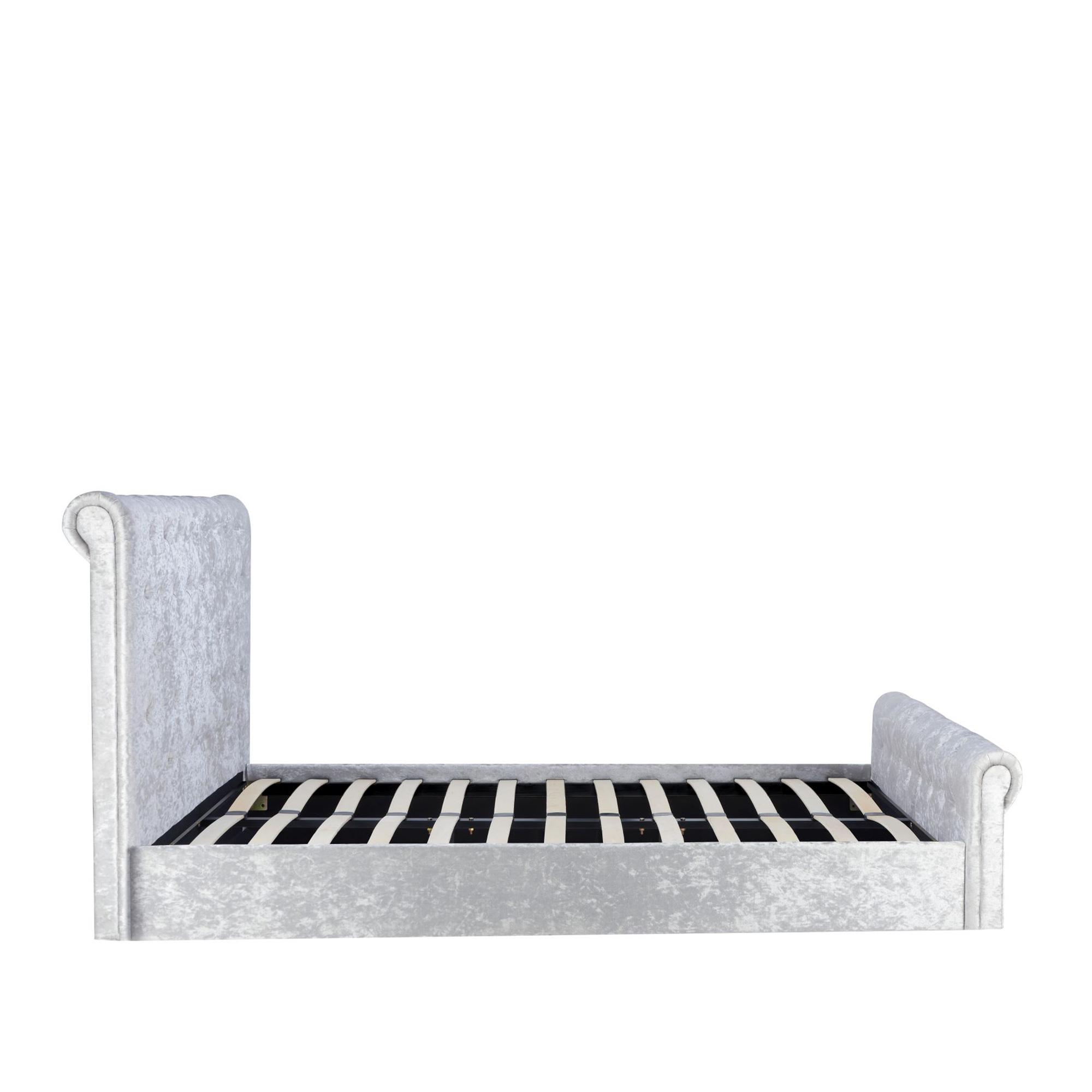 Sienna Side Ottoman Storage Bed - Steel Crushed Velvet Fabric - Sizes Available