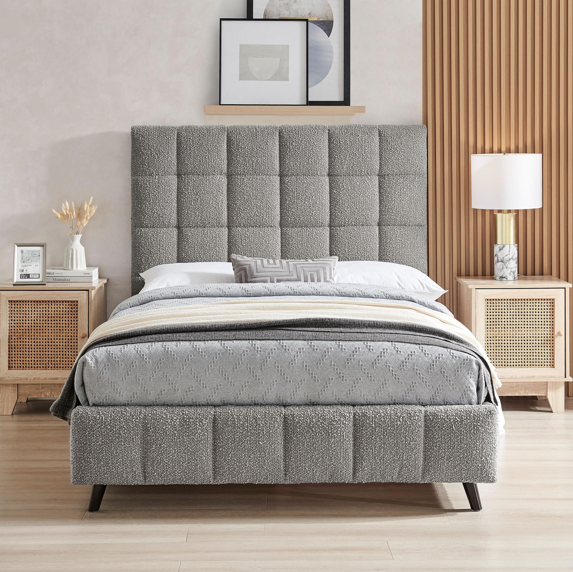 Stark Dove Grey Boucle Fabric Bed - Sizes Available